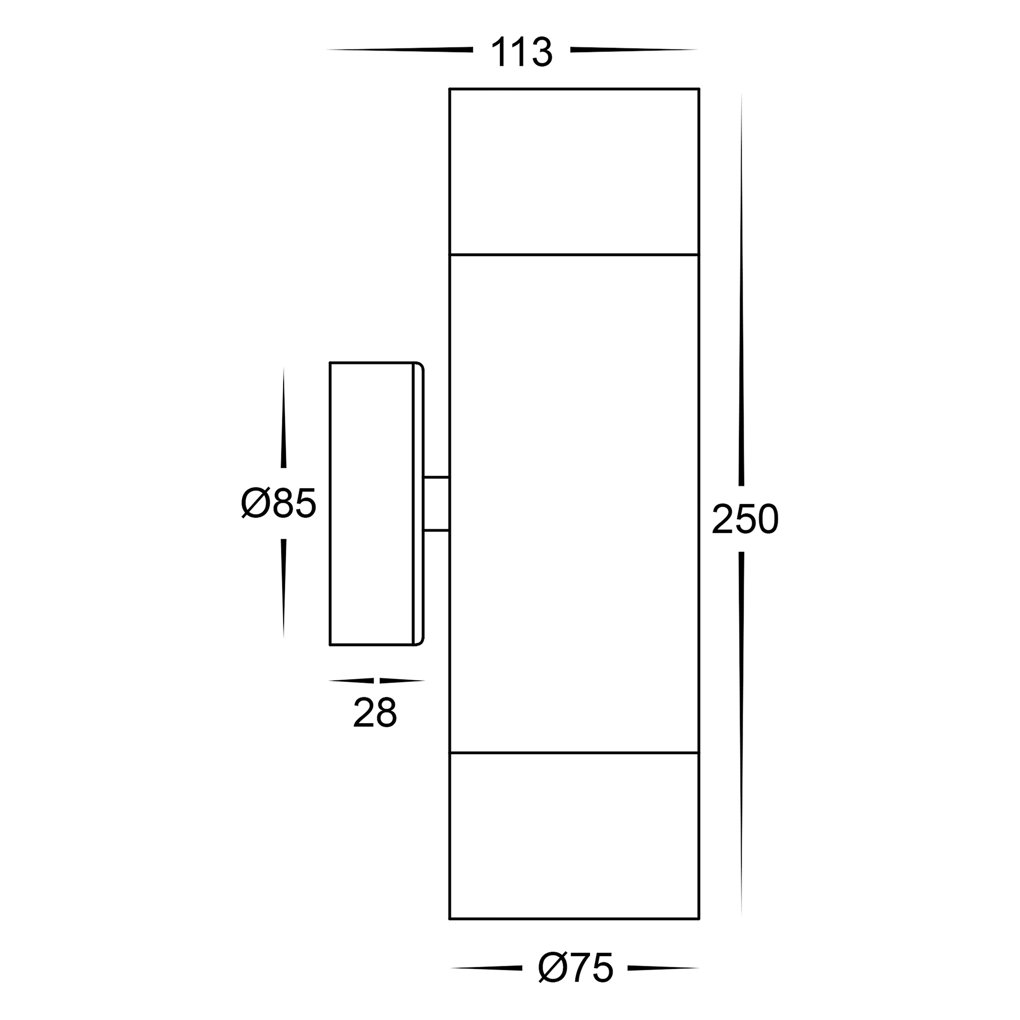 HV1008T - Maxi Tivah 316 Stainless Steel TRI Colour Up & Down Wall Pillar Lights - Image 2