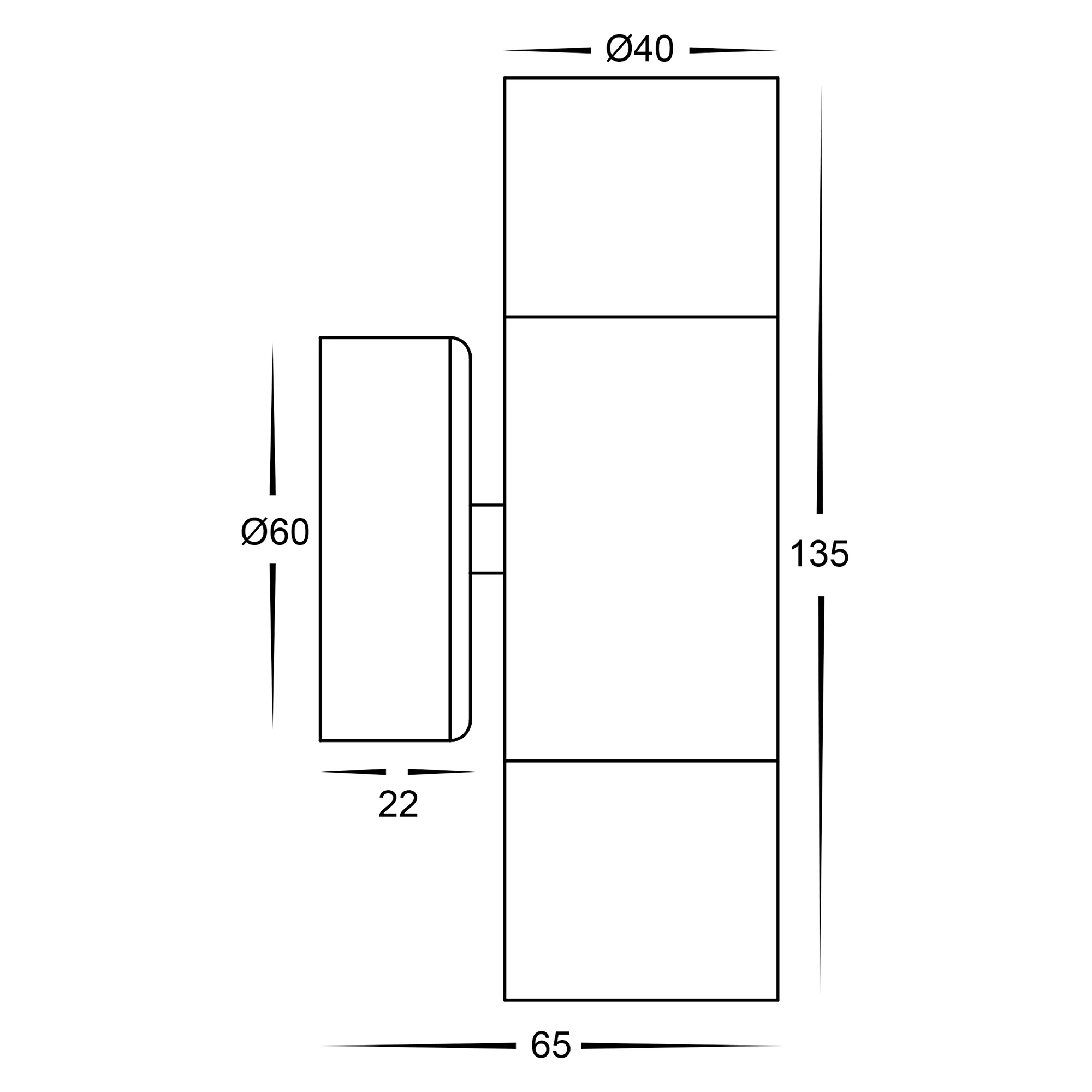 HV1027MR11NW - Mini Tivah Aluminium Black Up & Down Wall Pillar Lights - Image 2