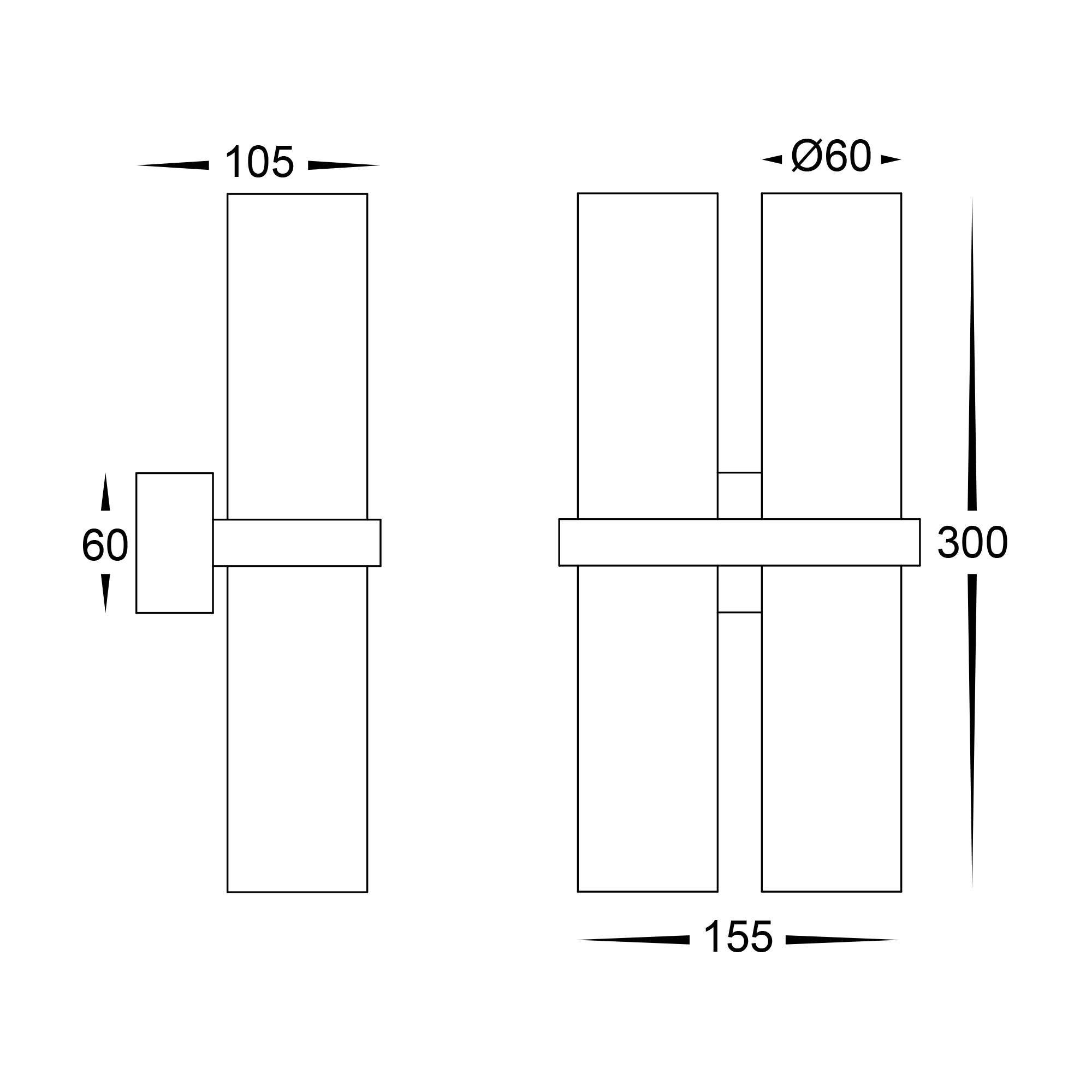 HV10292T - Luz Black TRI Colour Double Up & Down Wall Pillar Lights - Image 2