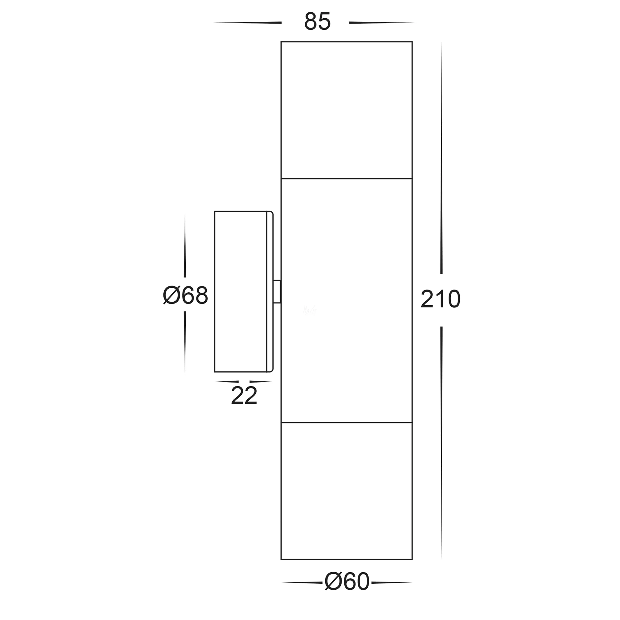 HV1075T-HV1077T - Tivah Solid Brass Graphite Coloured TRI Colour Up & Down Wall Pillar Lights - Image 2