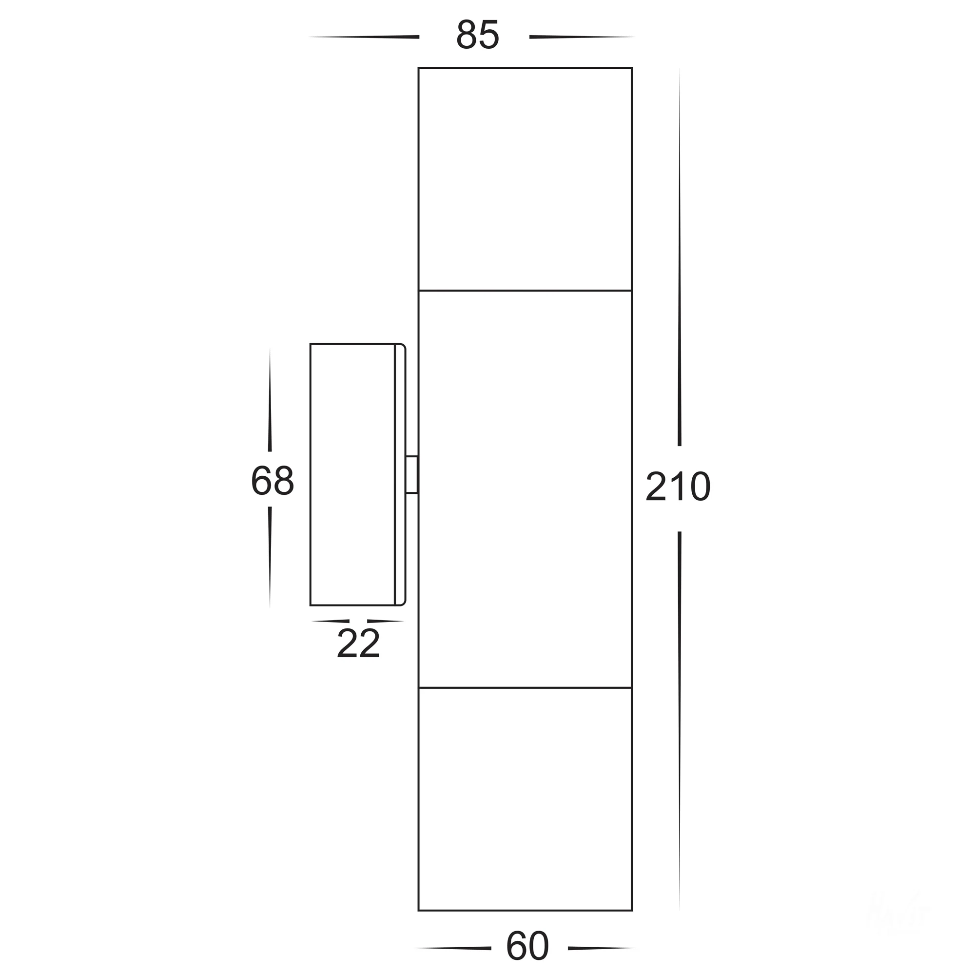HV1085T-HV1087T - Tivah Titanium Aluminium TRI Colour Up & Down Wall Pillar Lights - Image 2