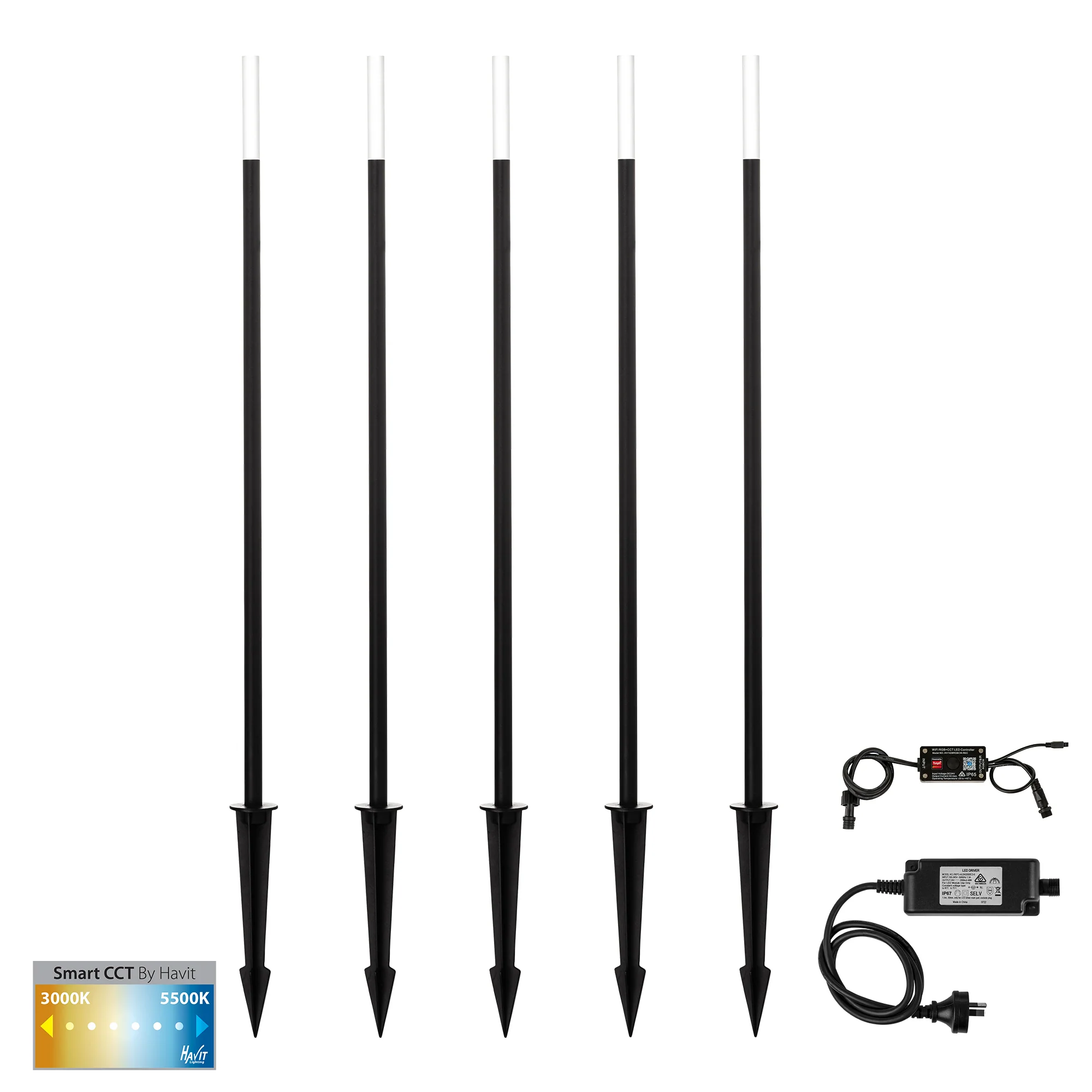 HV1514CCT-BLK-KIT - Drique Aluminium Black CCT 5 Light LED Bollard Spike Light Kit
