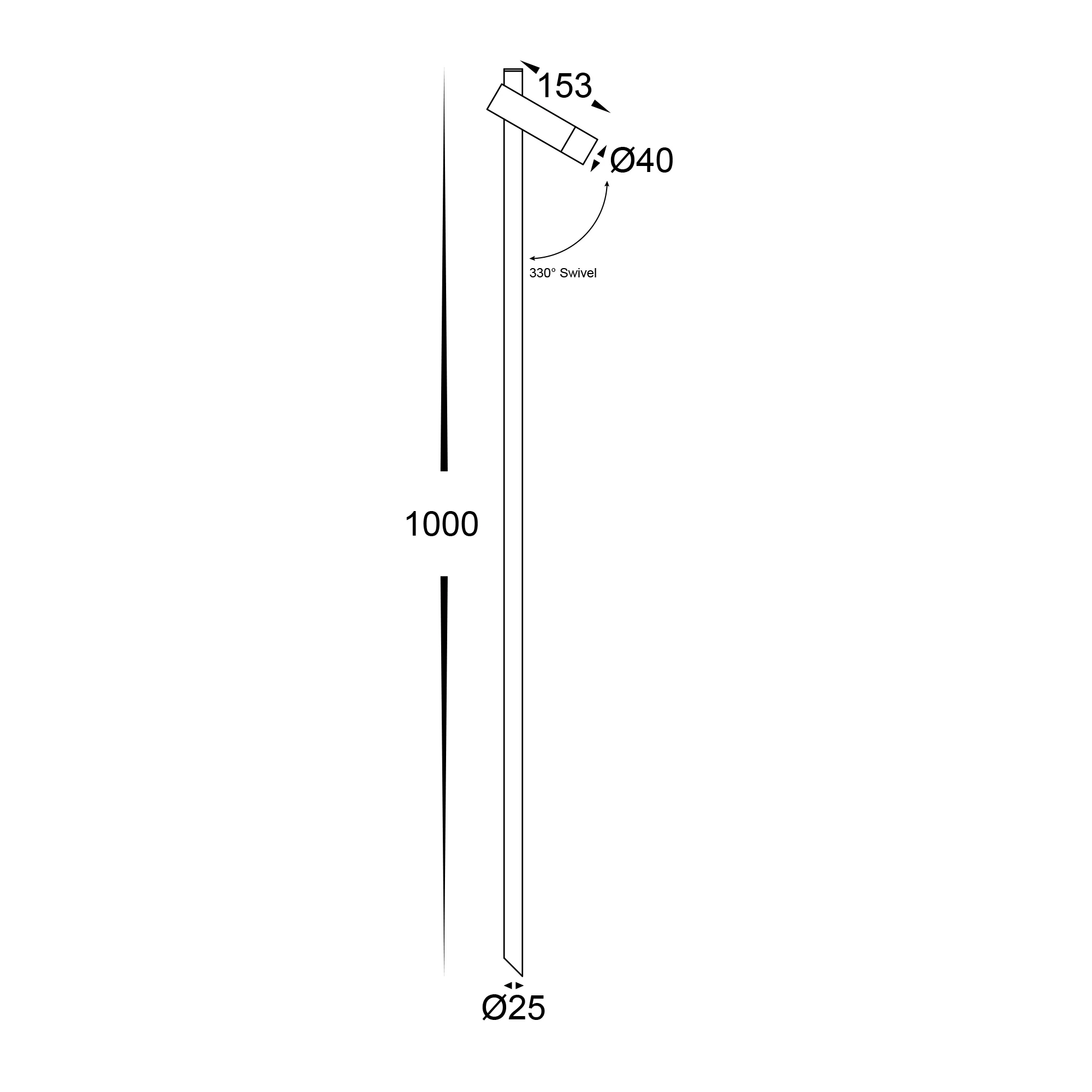 HV1591T-1-BLK-24V - Forgo Aluminium Black Single Adjustable Bollard Light with Spike - Image 2