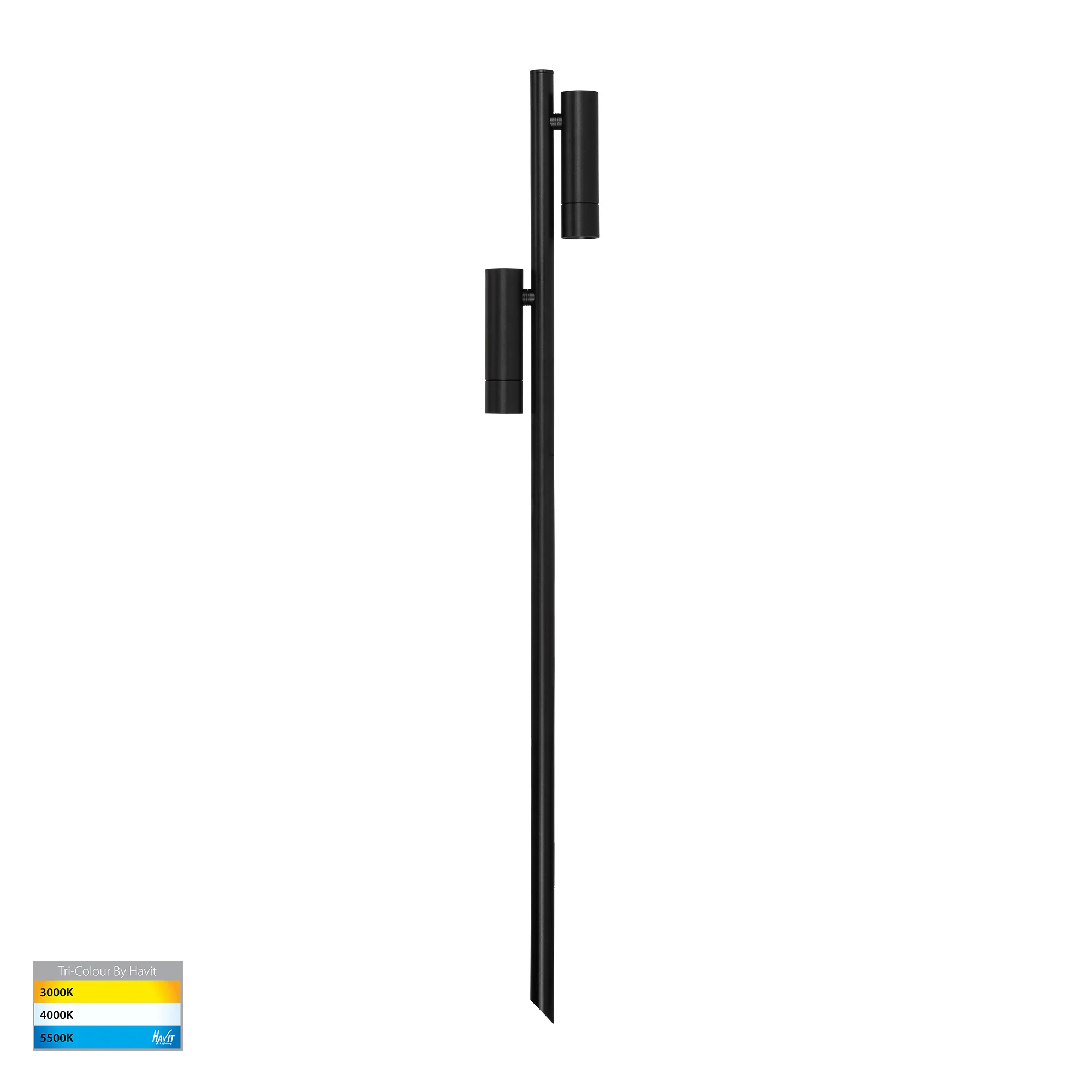 HV1591T-2-BLK-24V - Forgo Aluminium Black Double Adjustable Bollard Light with Spike - Image 3