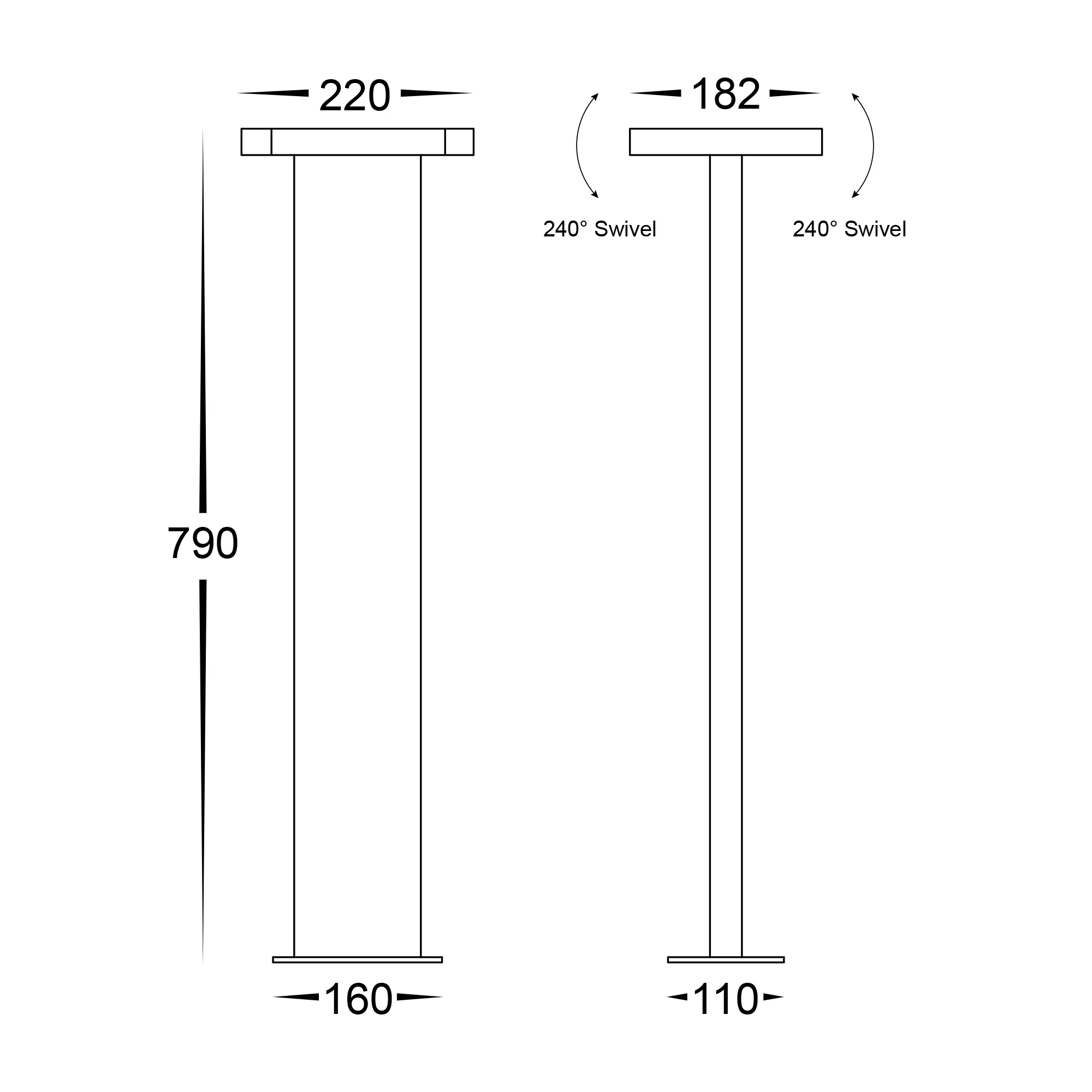 HV1635T-BLK-240V - Locu Black Double Adjustable LED Bollard Light - Image 2