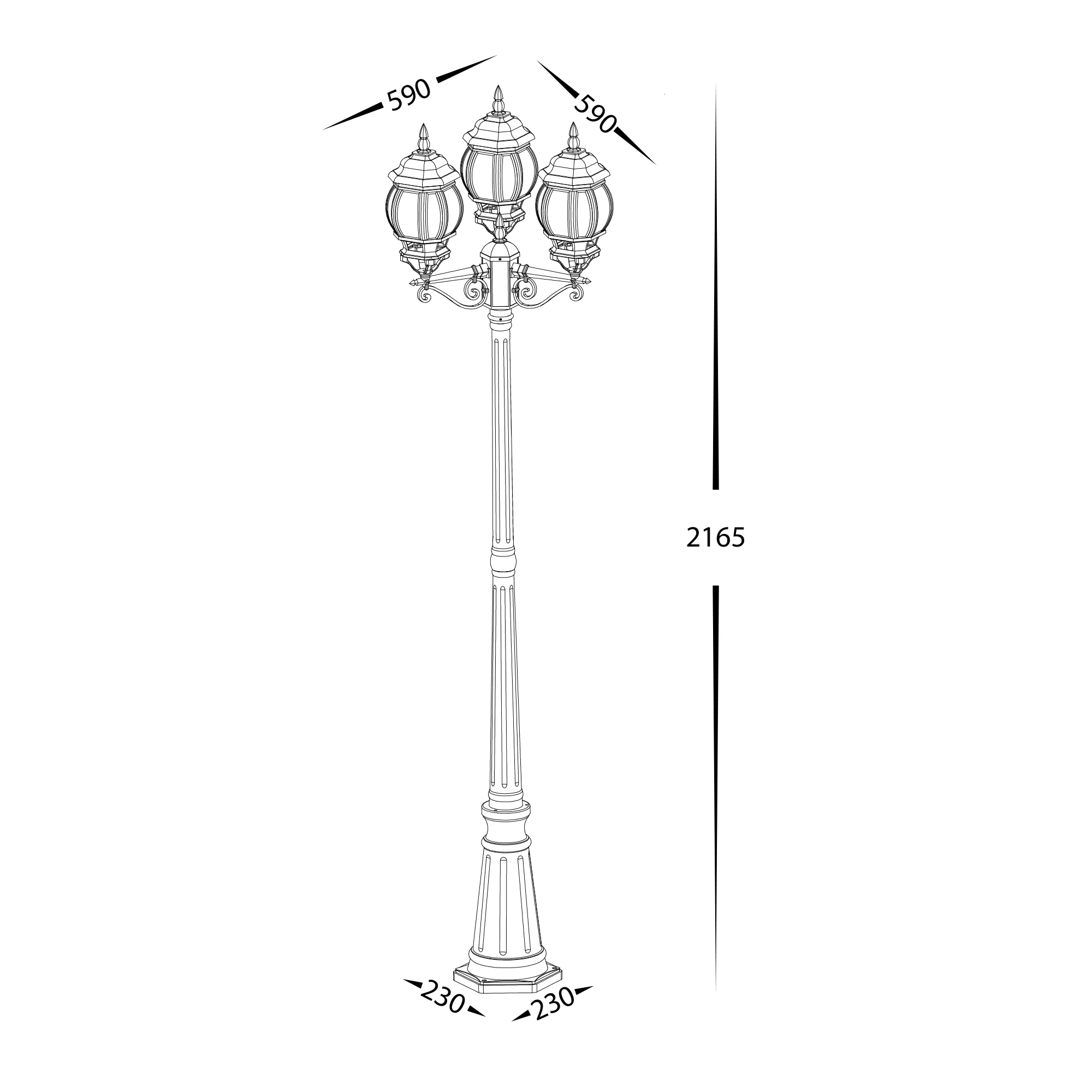 HV1673W-BLK - Trener Aluminium Black Coach 3 Light Post Light - Image 2