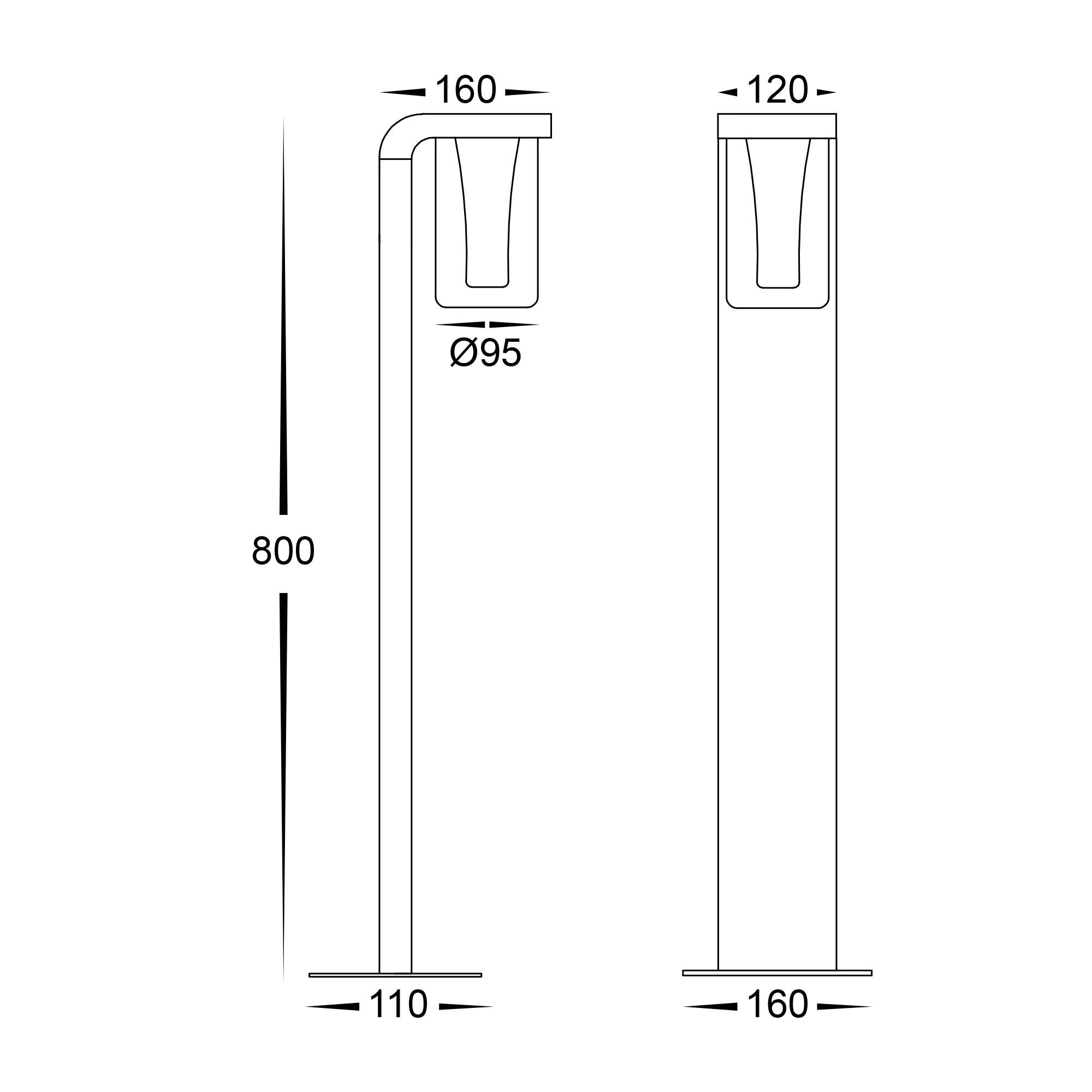 HV1691T-BLK-240V - Otaner Aluminium Black Tri Colour LED Bollard Light - Image 2