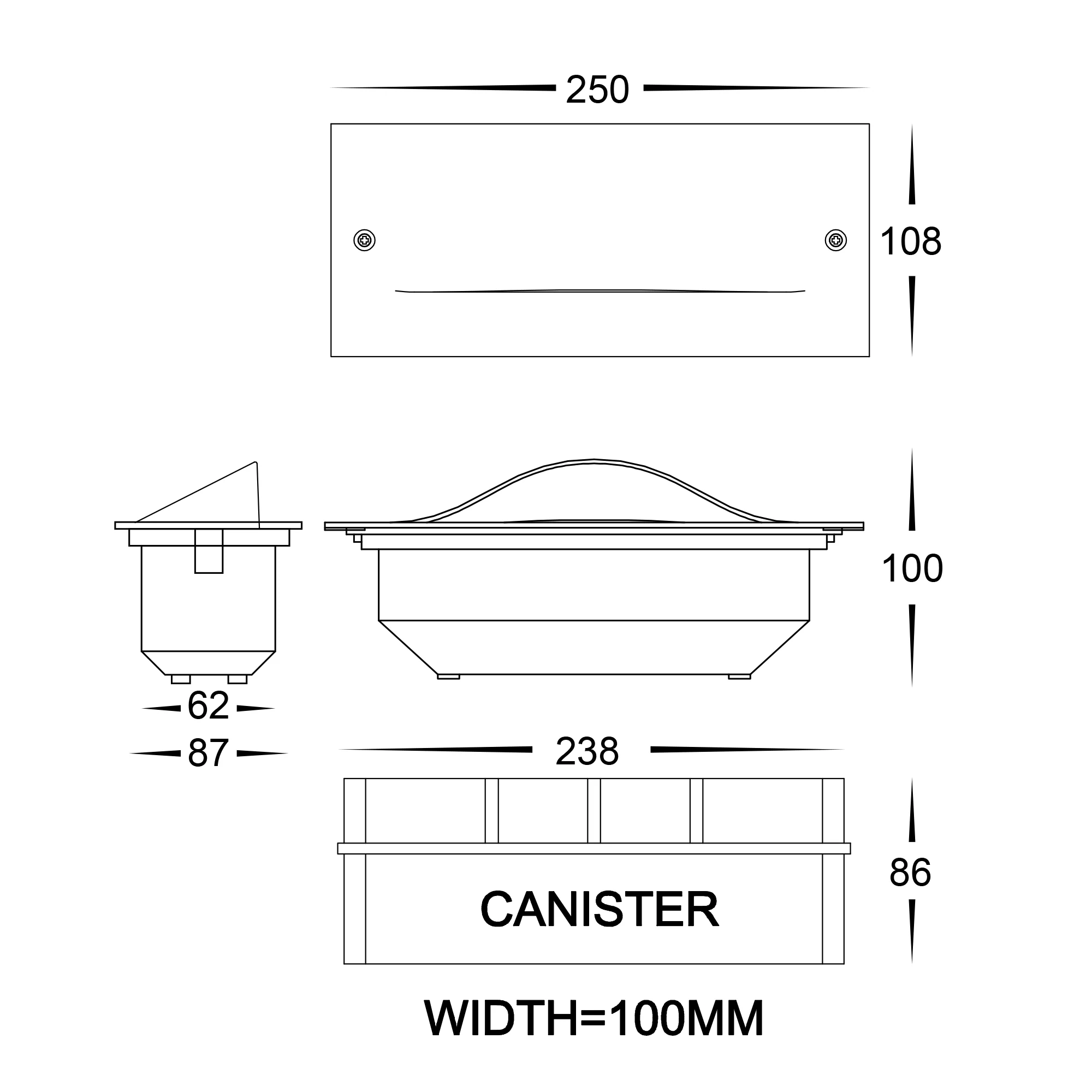HV3013T-BLK-12V | HV3013T-BLK-240V - Corba Black 10w Recessed Brick Light - Image 2