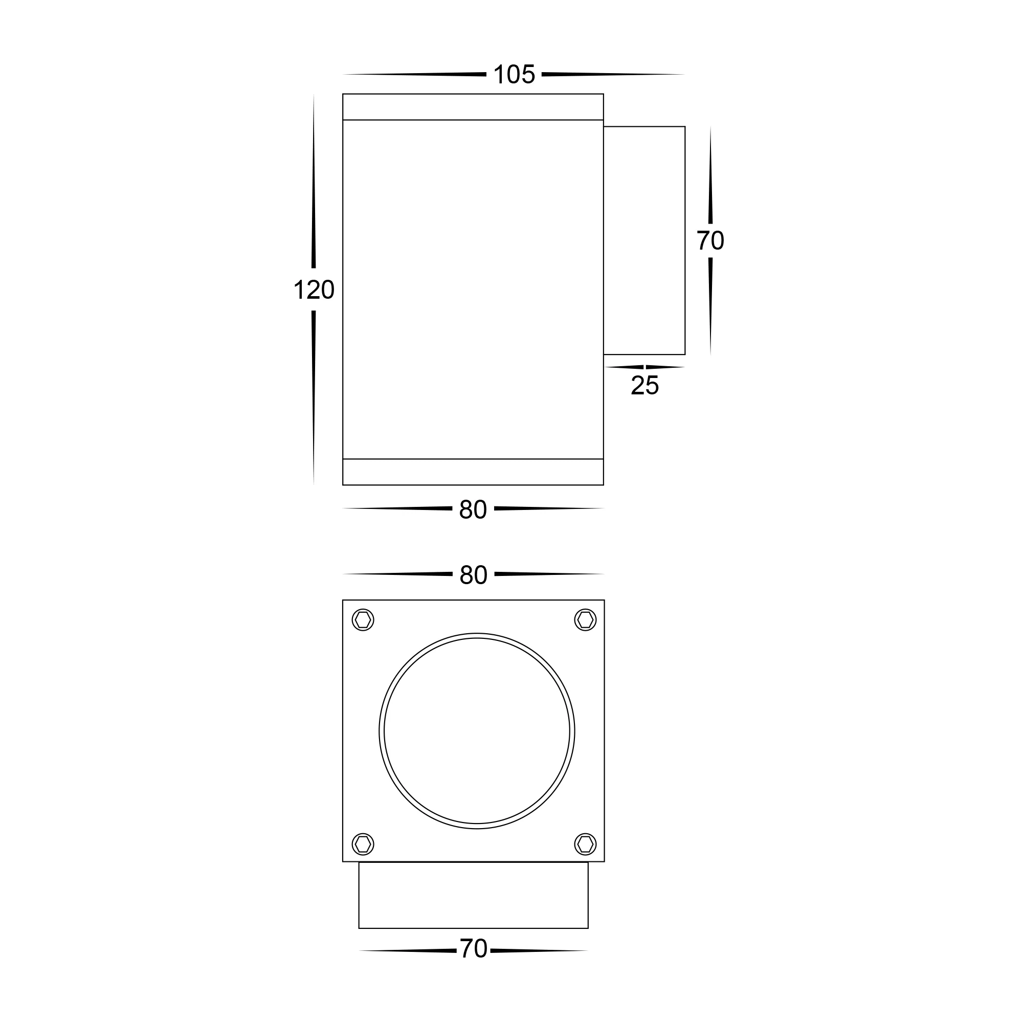 HV3623T-BLK - Quadru Square Black TRI Colour Fixed Down LED Wall Light - Image 2