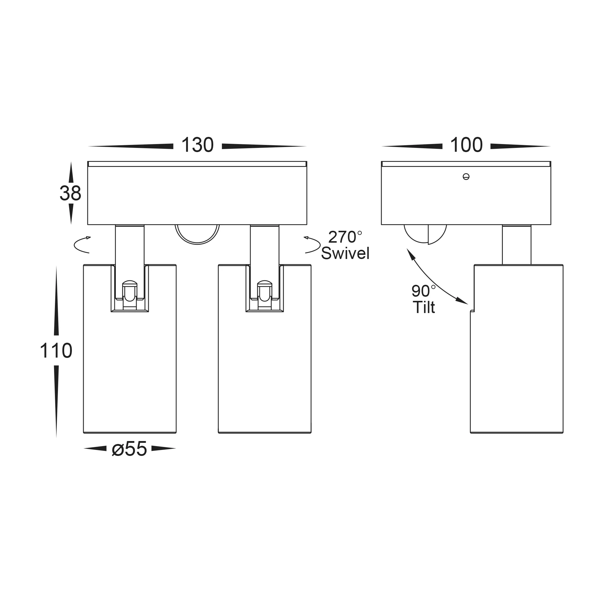 HV3684T-WHT - Revo White Double Adjustable Wall Light With Sensor - Image 2