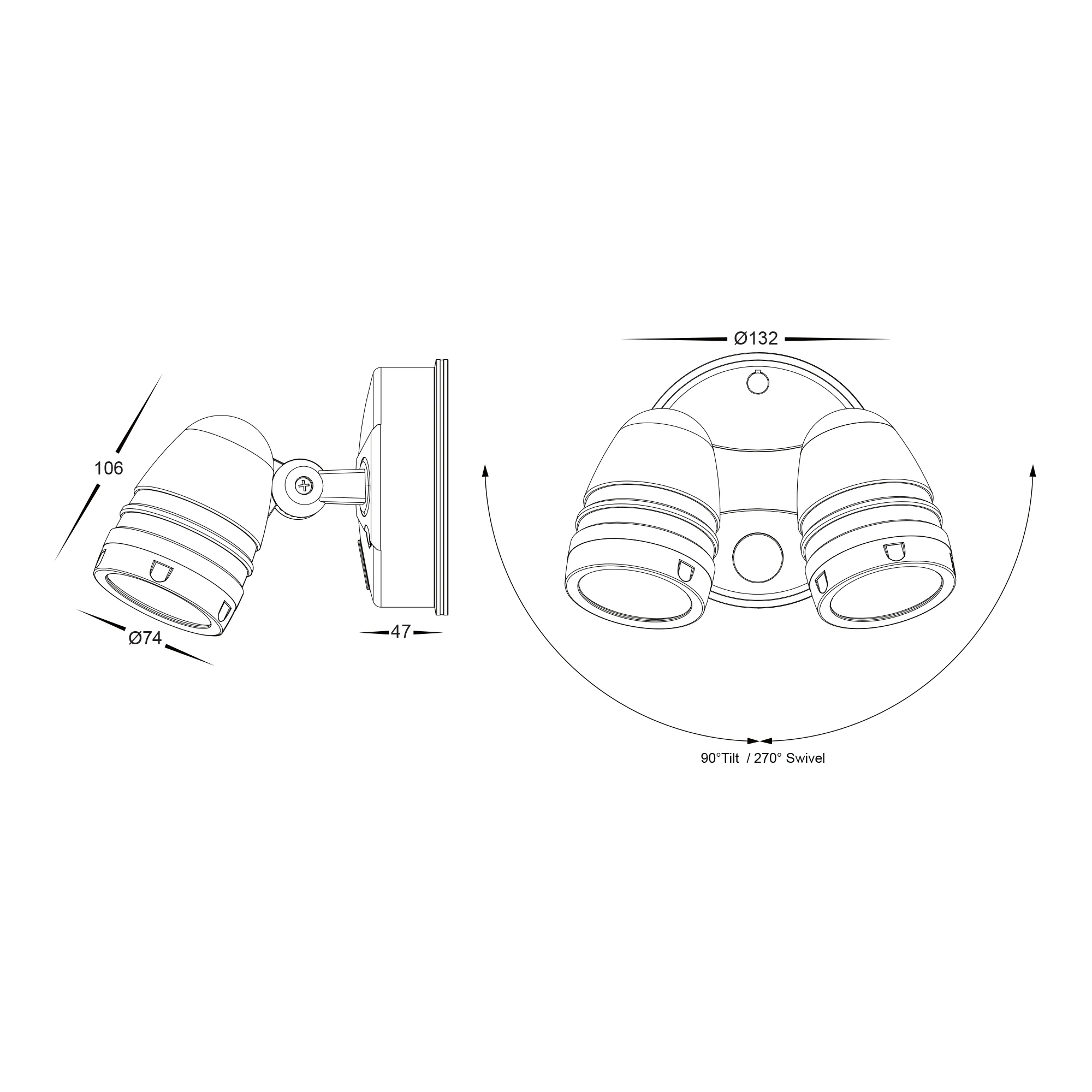 HV3793T-BLK - Focus Polycarbonate Black Double Adjustable Spot Light - Image 2