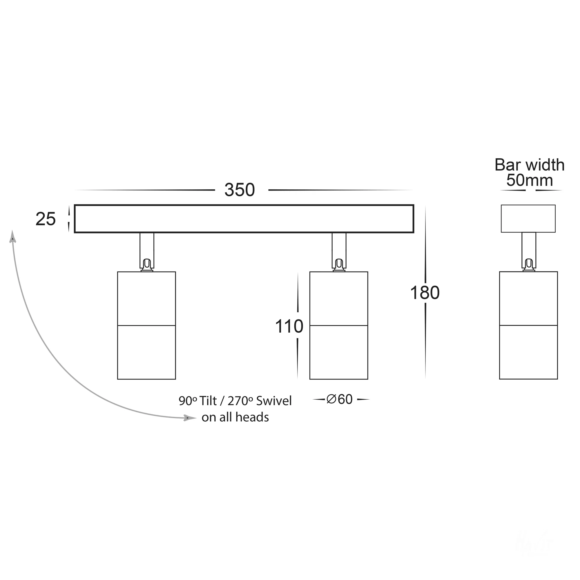 HV4001T-2-WHT - Tivah White 2 Light TRI Colour LED Bar Lights - Image 2