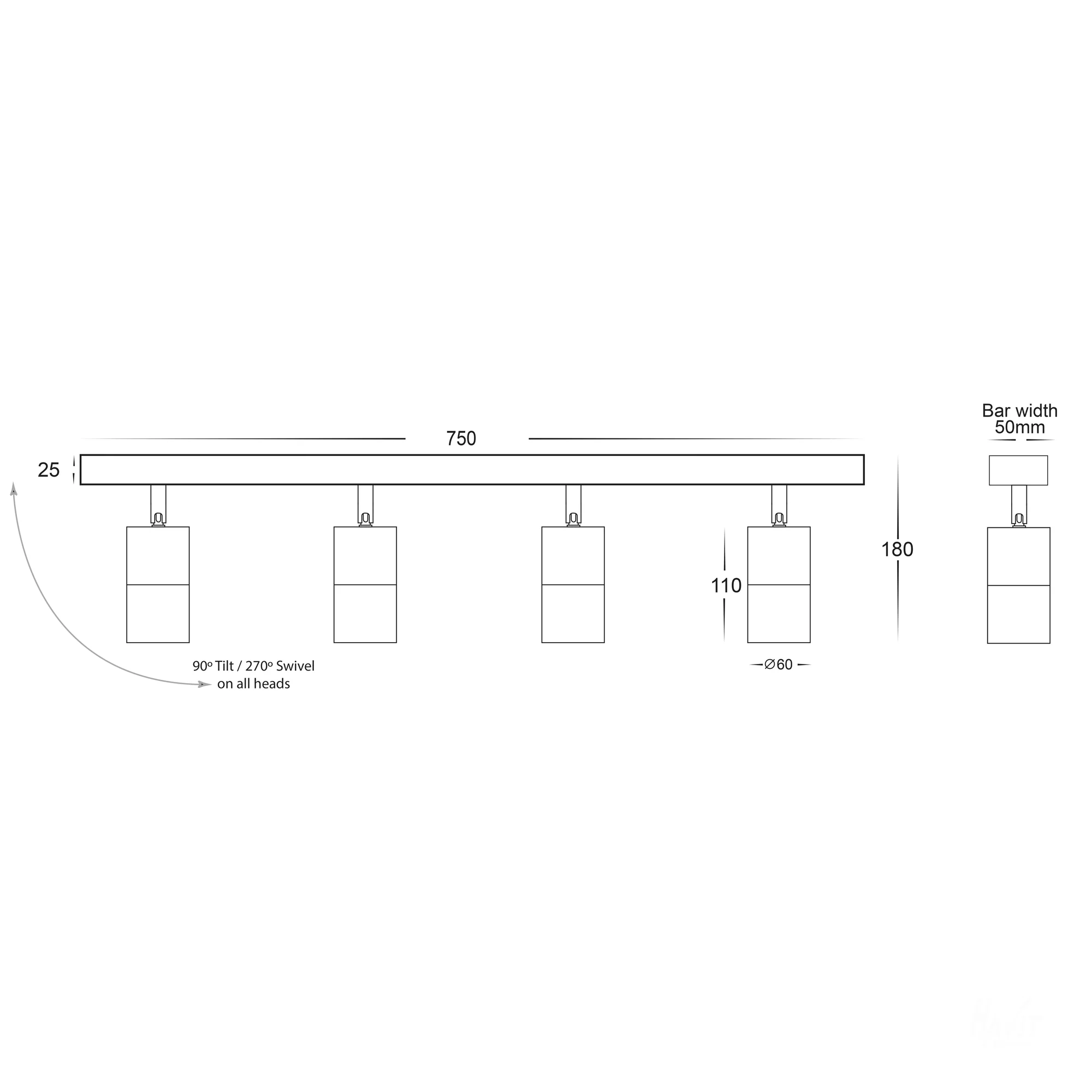 HV4001T-4-BLK - Tivah Black 4 Light TRI Colour LED Bar Lights - Image 2