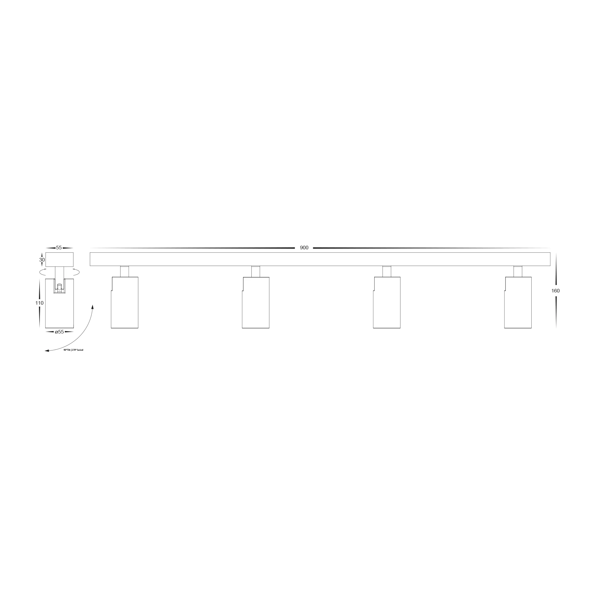 HV4002T-4-BLK - Revo Black 4 Light TRI Colour Bar Light - Image 2