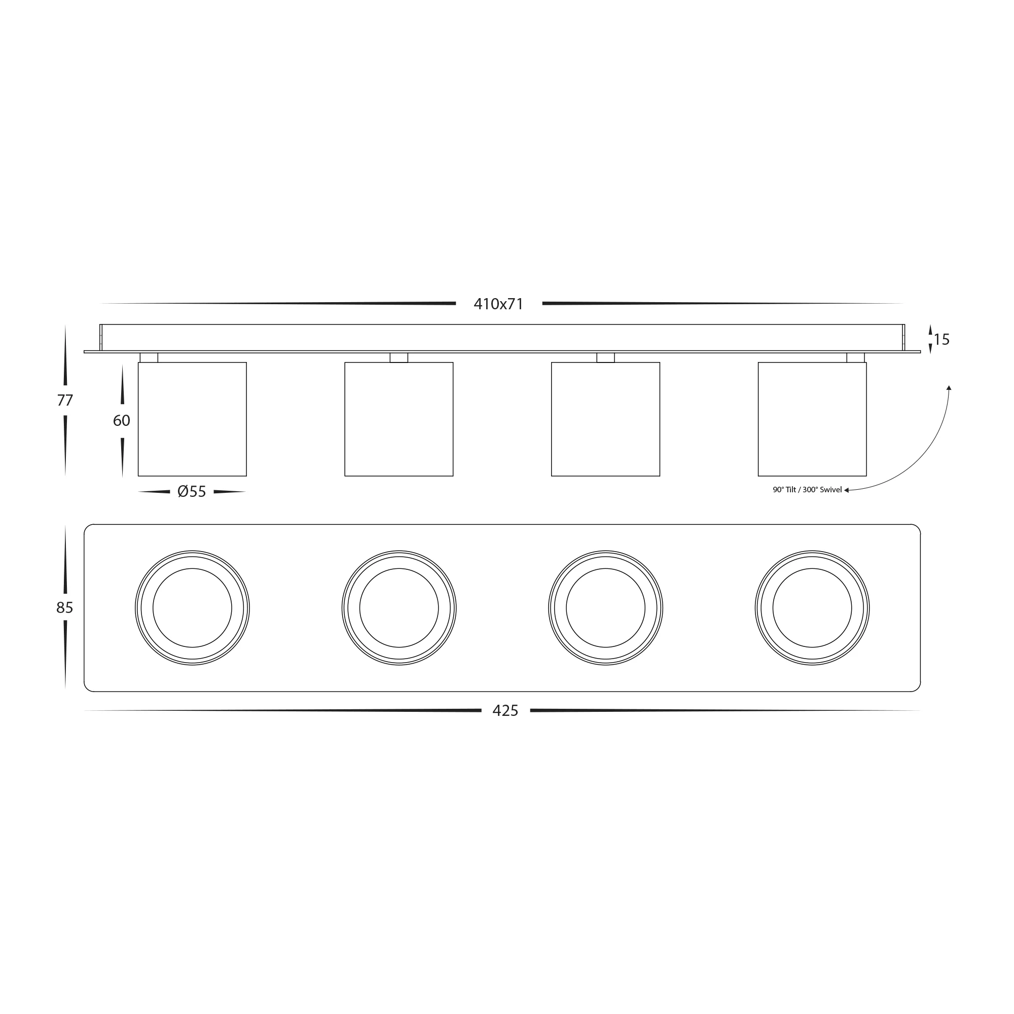 HV4003T-4-WHT - Sbarra White 4 Light Adjustable Bar Light - Image 2