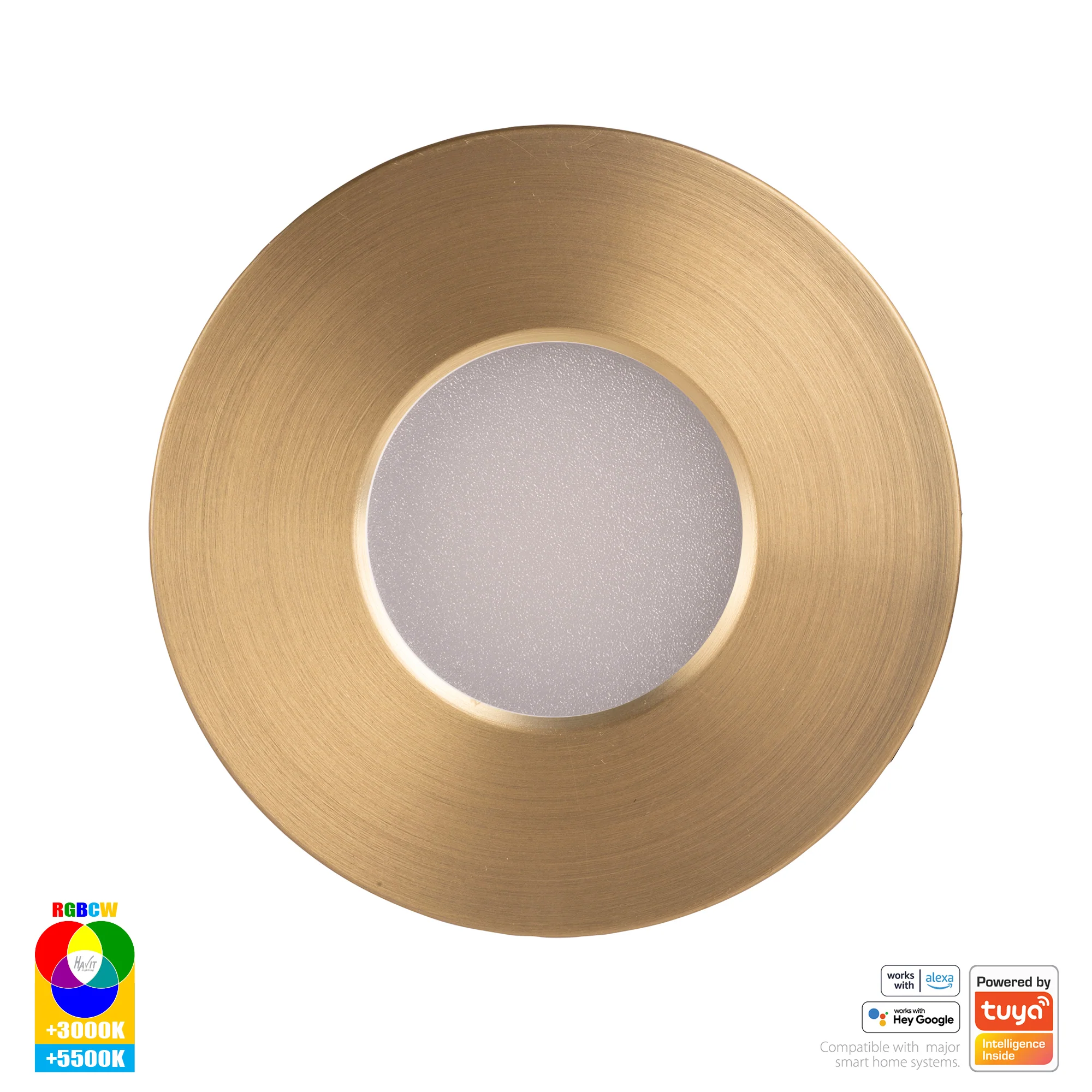 HV5511RGBCW-BR- Prime Brass Coloured Fixed RGBCW WIFI LED Downlight - Image 3