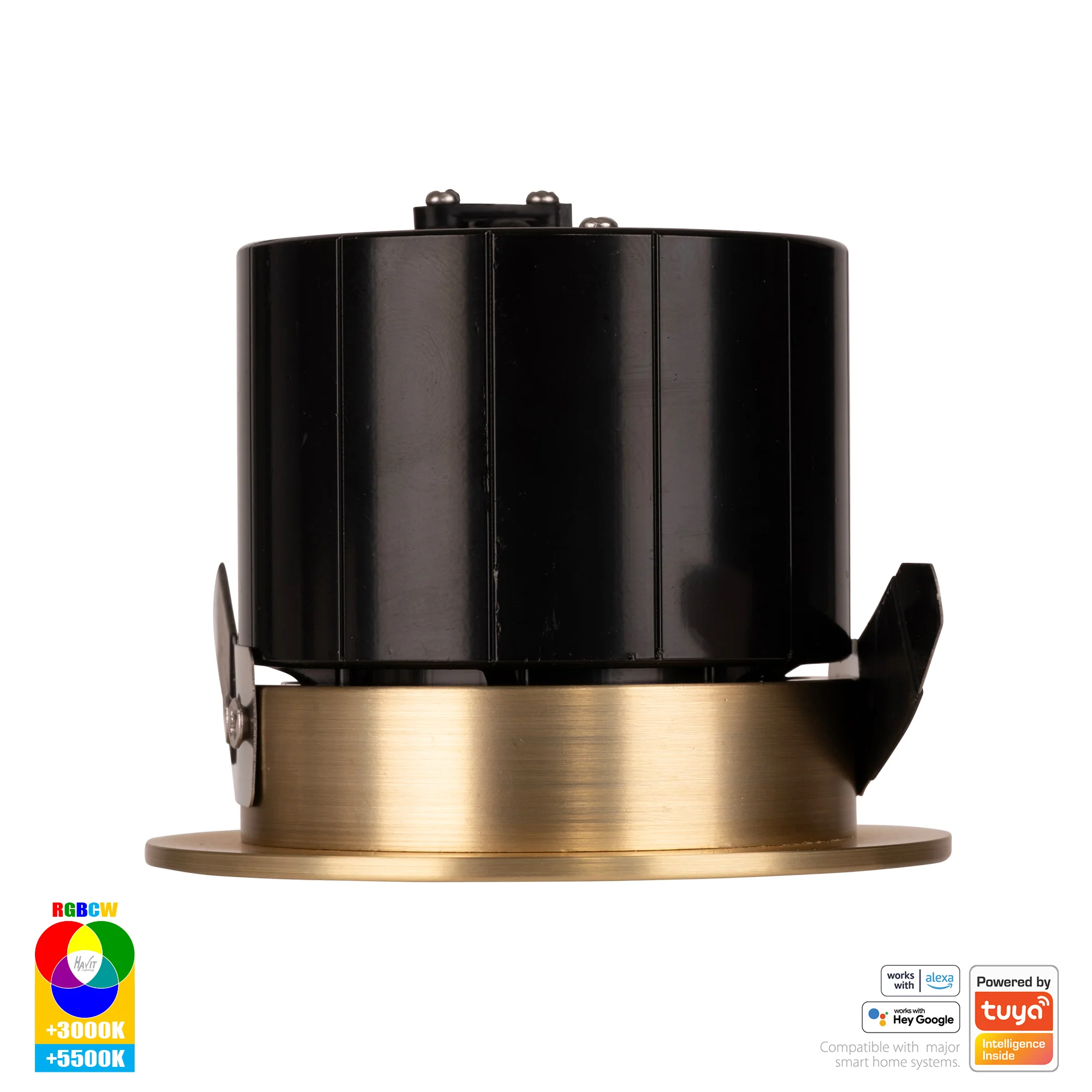 HV5511RGBCW-BR- Prime Brass Coloured Fixed RGBCW WIFI LED Downlight - Image 4