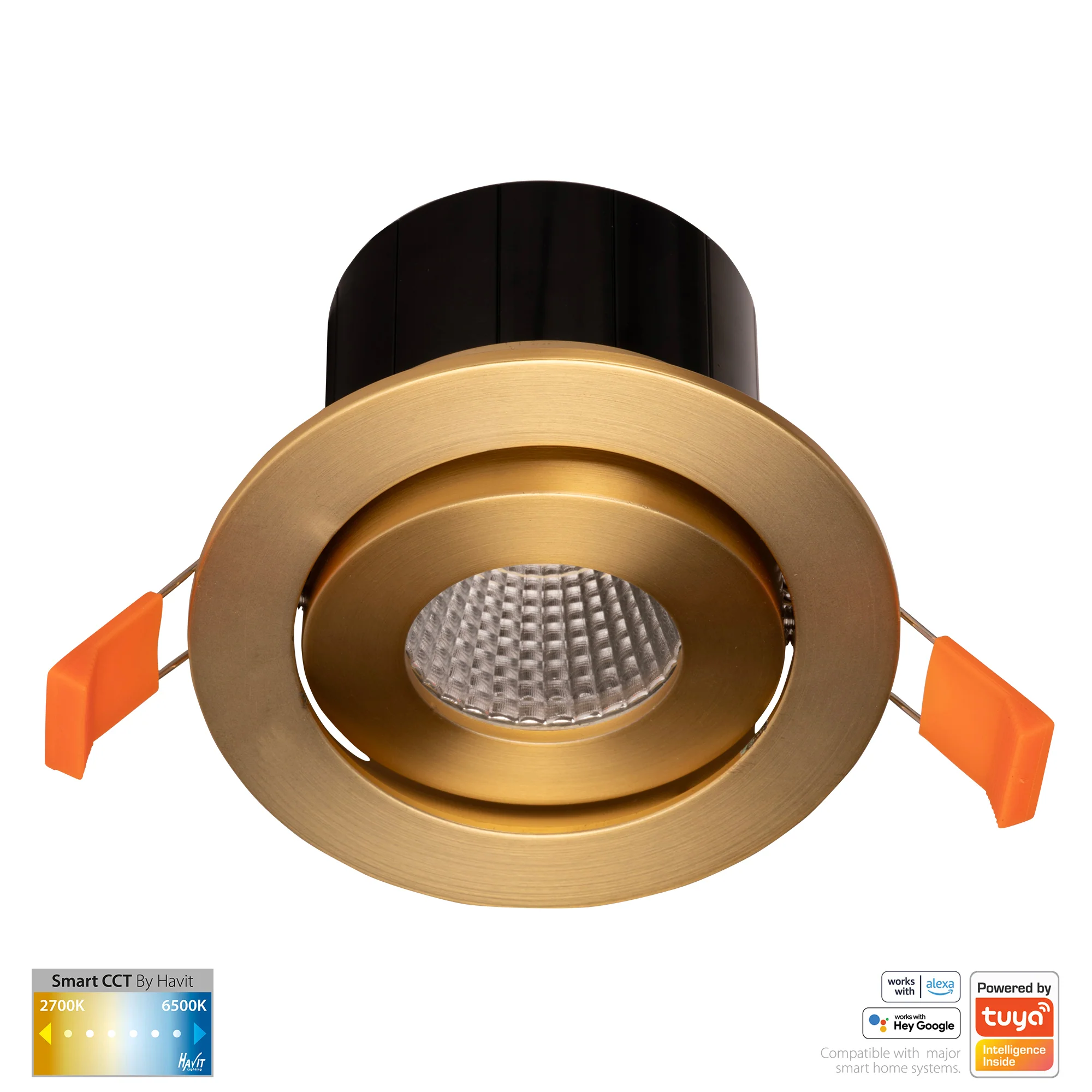 HV5512CCT-BR- Prime Brass Coloured Tilt CCT WIFI LED Downlight - Image 3
