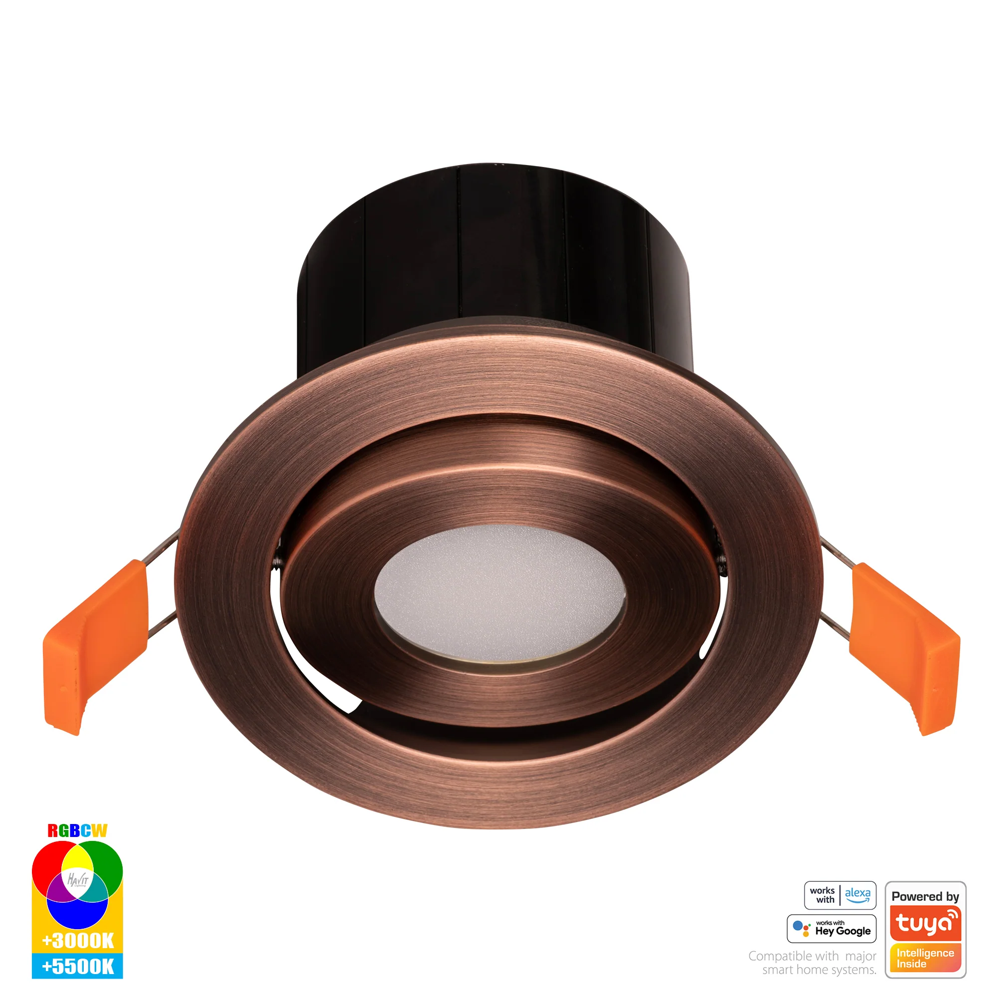 HV5512RGBCW-AB - Prime Antique Brass Tilt RGBCW WIFI LED Downlight - Image 3