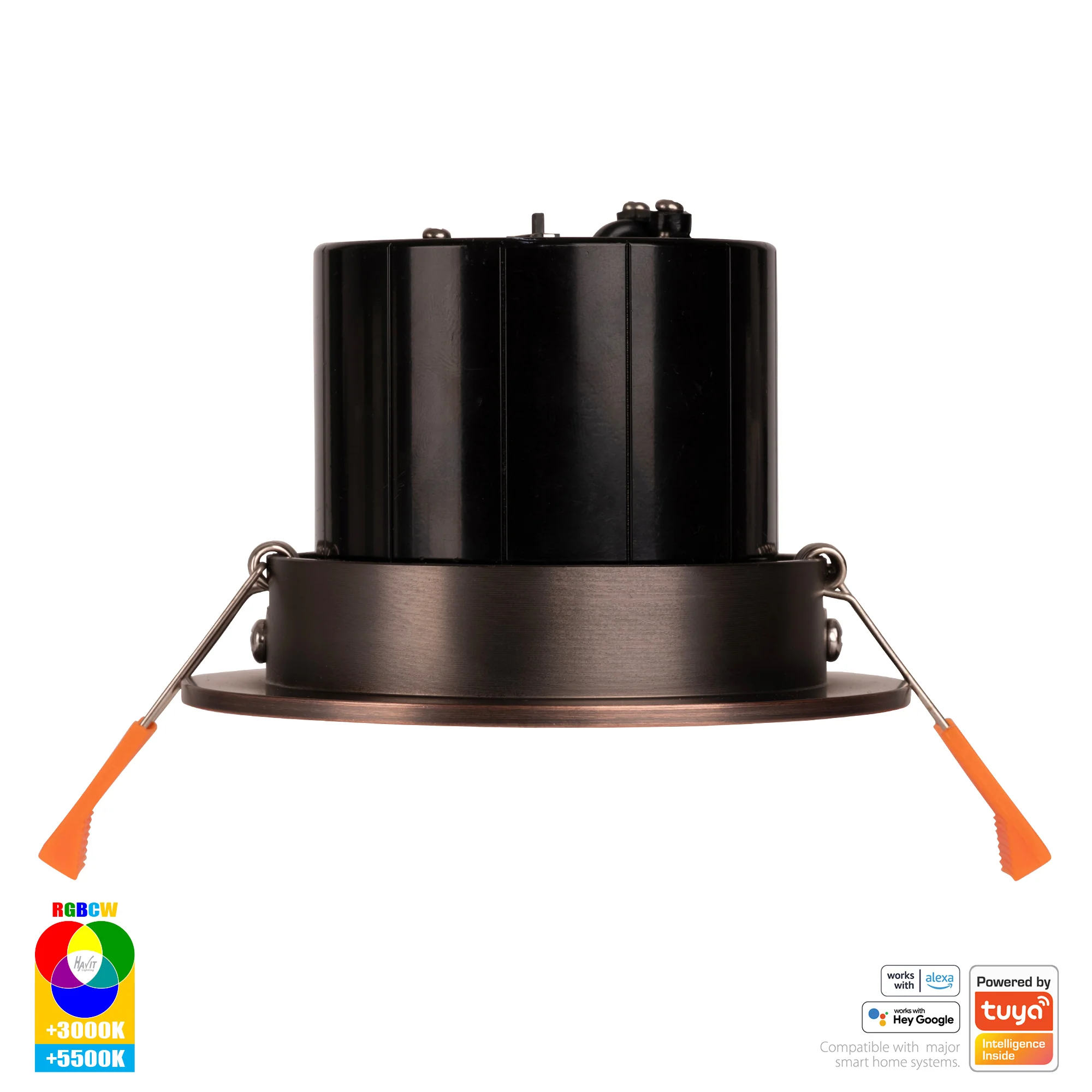 HV5512RGBCW-AB - Prime Antique Brass Tilt RGBCW WIFI LED Downlight - Image 4