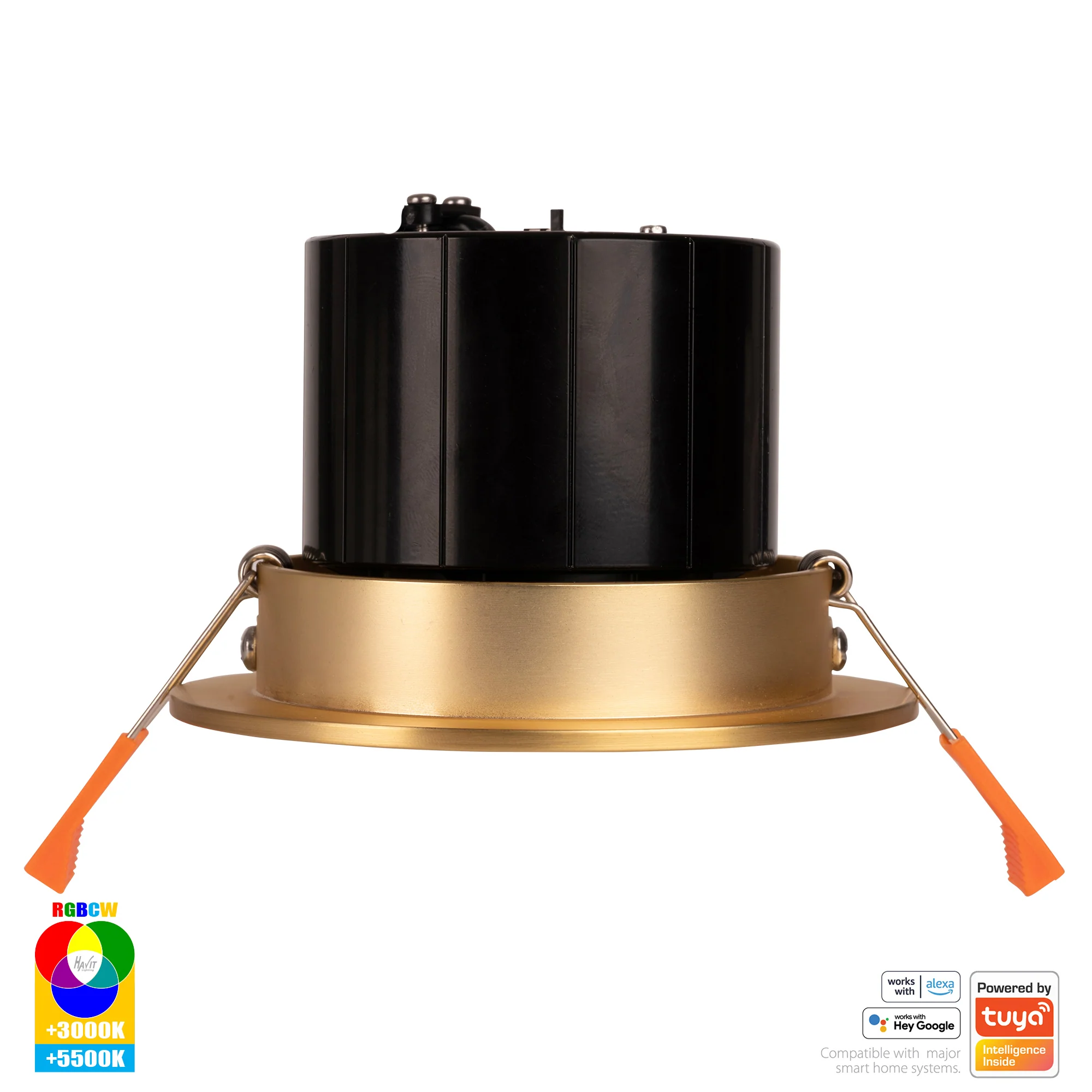 HV5512RGBCW-BR - Prime Brass Coloured Tilt RGBCW WIFI LED Downlight - Image 4