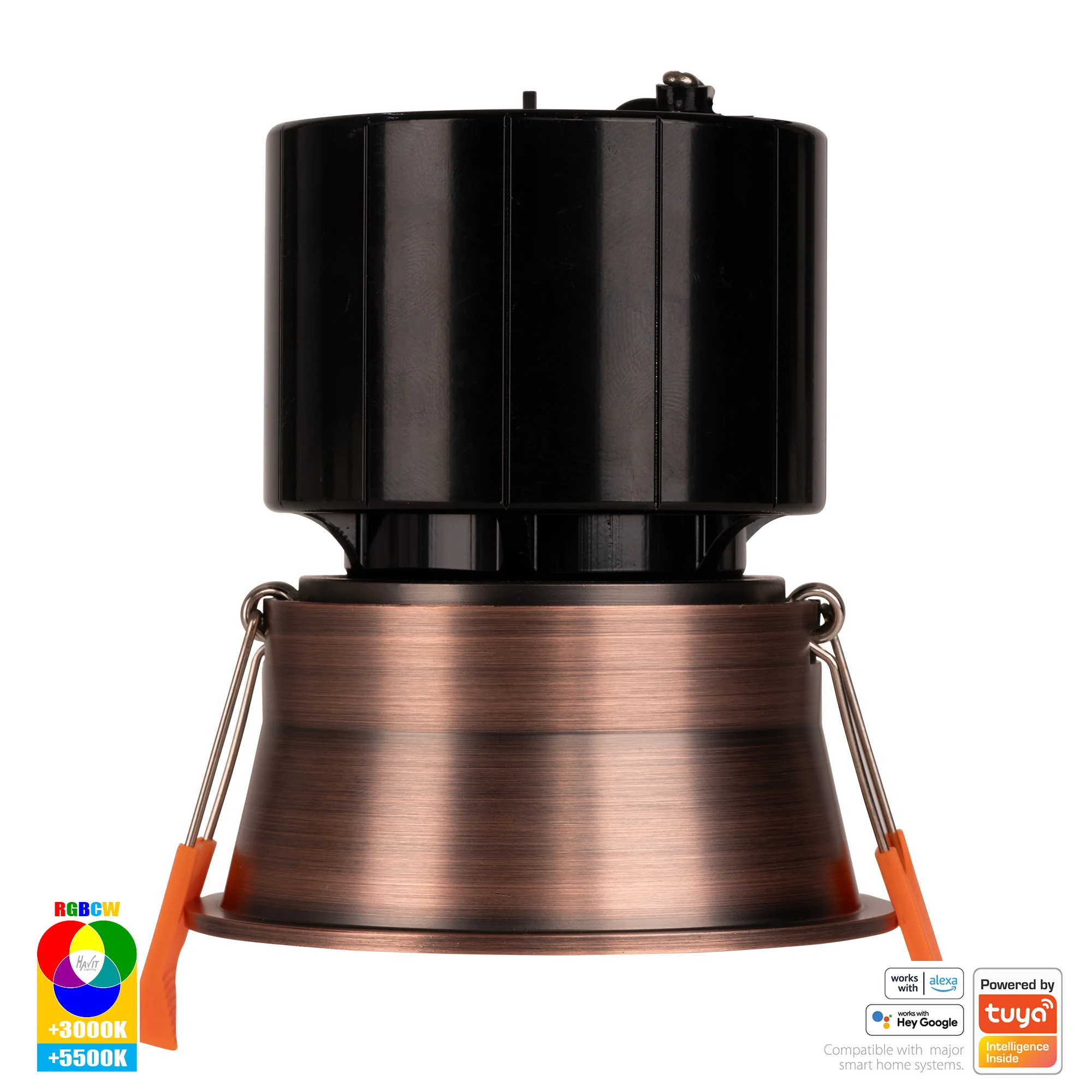 HV5513RGBCW-AB - Prime Antique Brass Fixed Deep RGBCW WIFI LED Downlight - Image 3