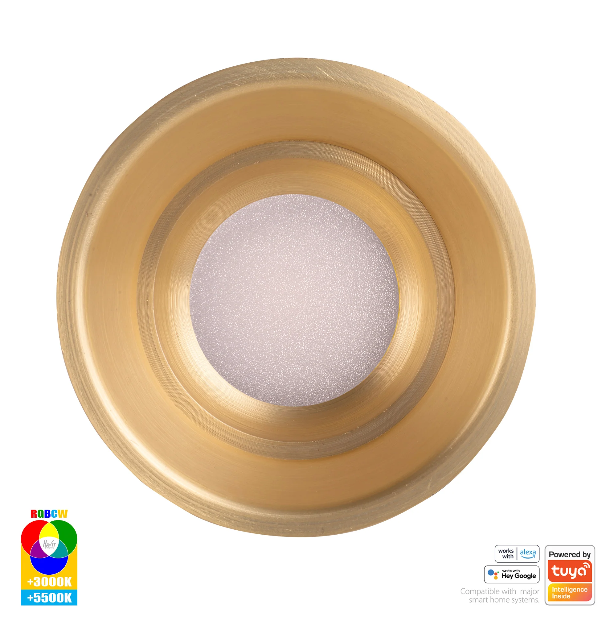 HV5513RGBCW-BR - Prime Brass Coloured Fixed Deep RGBCW WIFI LED Downlight - Image 4