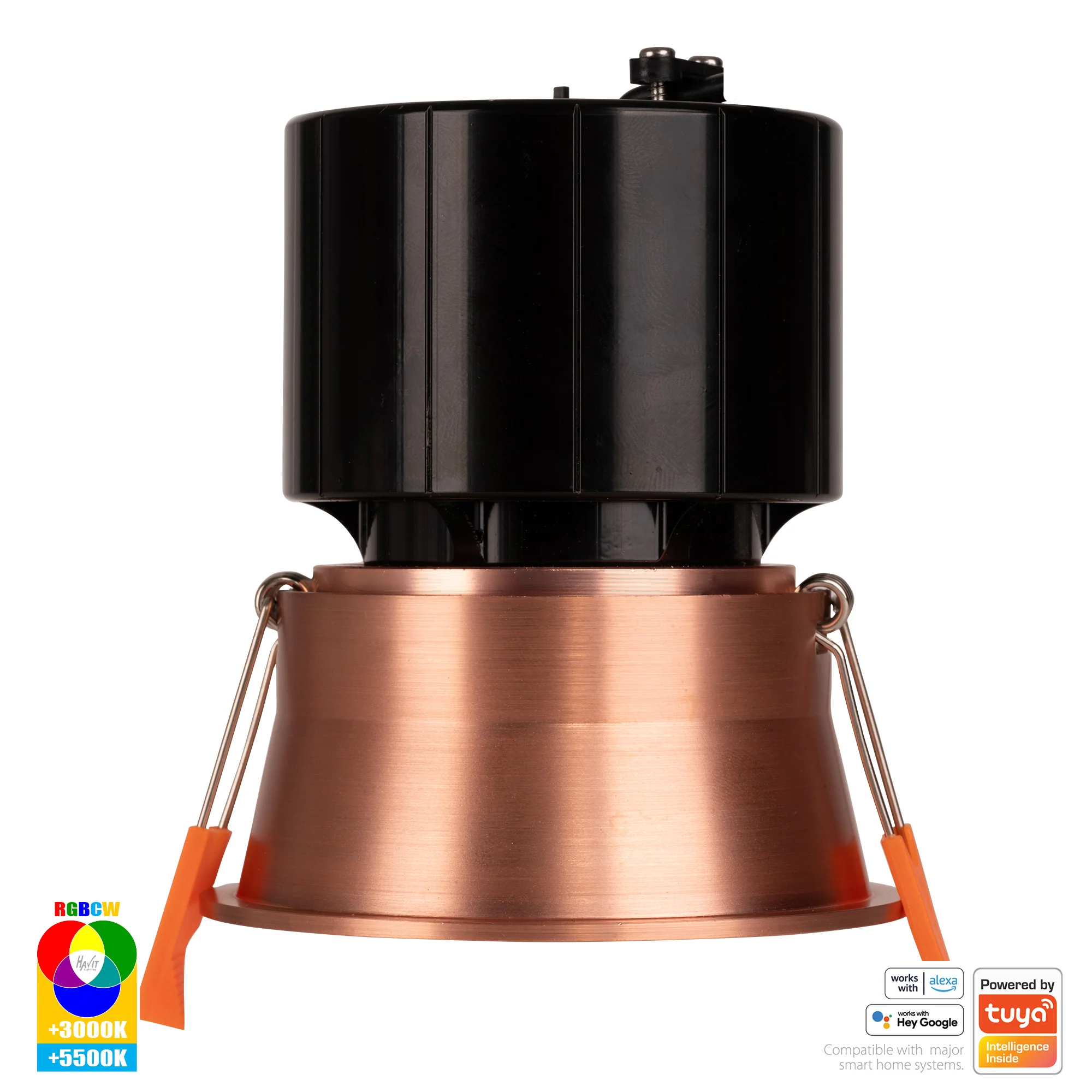 HV5513RGBCW-CP - Prime Copper Coloured Fixed Deep RGBCW WIFI LED Downlight - Image 3