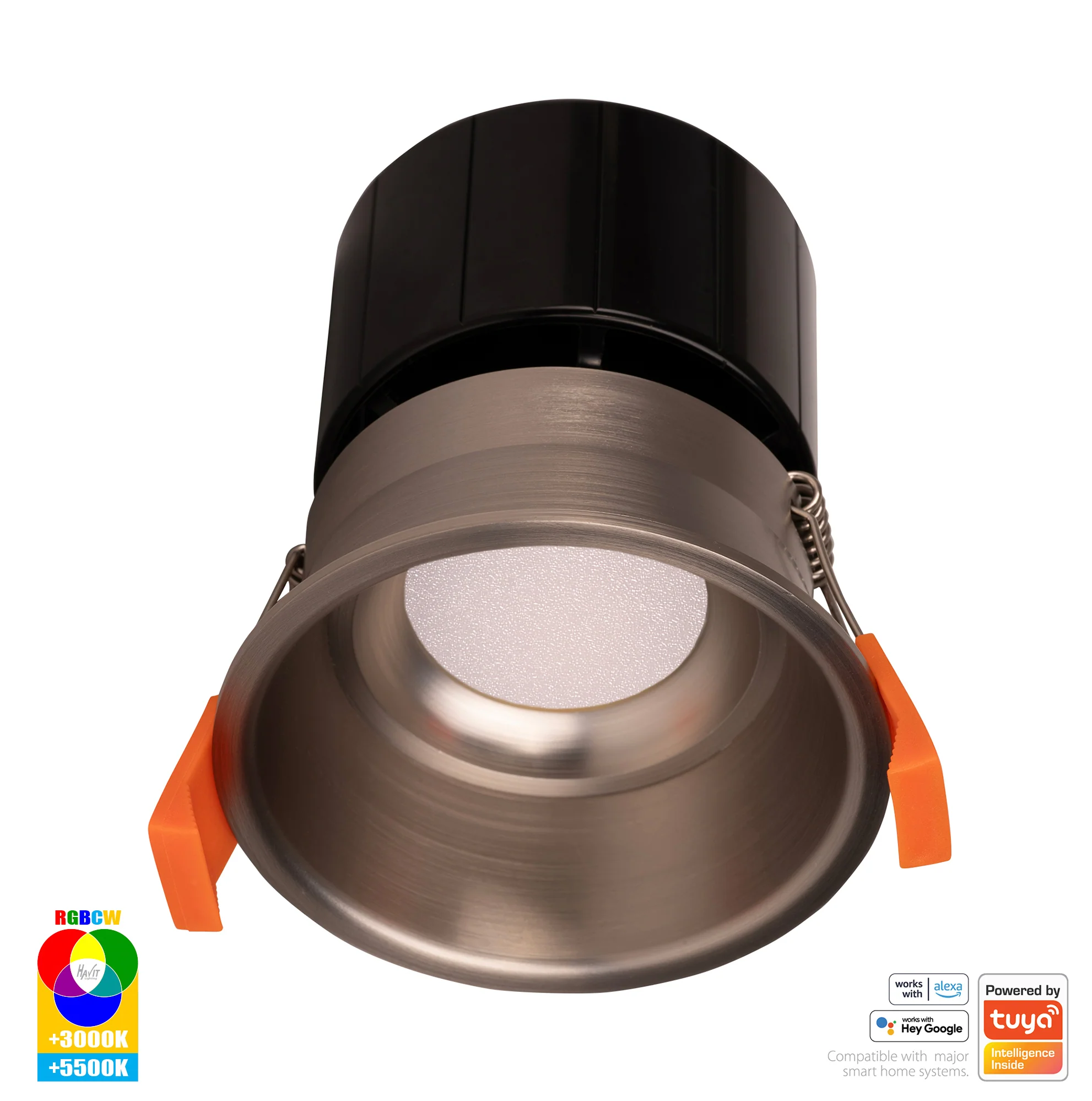 HV5513RGBCW-NK - Prime Nickel Coloured Fixed Deep RGBCW WIFI LED Downlight