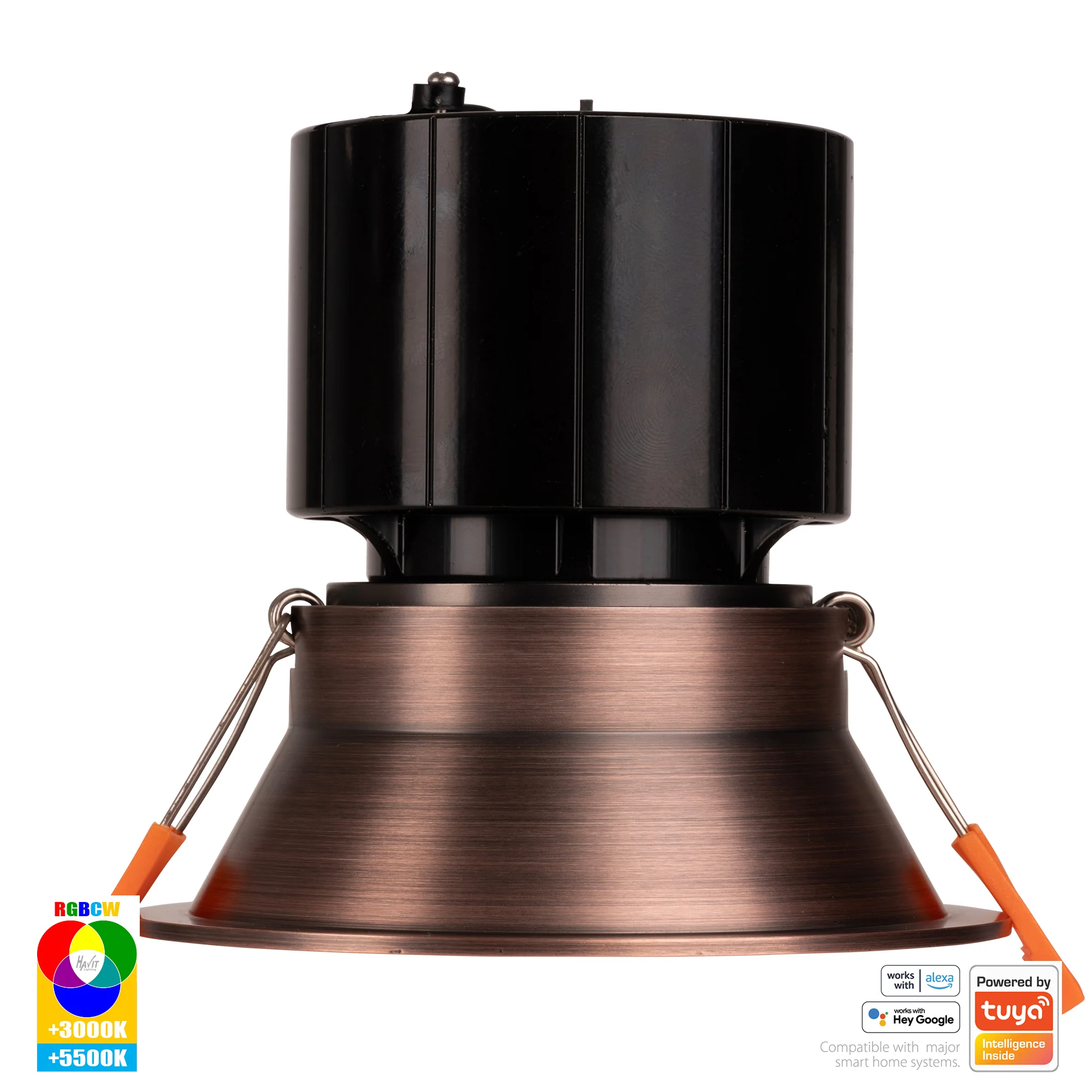 HV5514RGBCW-AB - Prime Antique Brass Fixed Deep RGBCW WIFI LED Downlight - Image 3