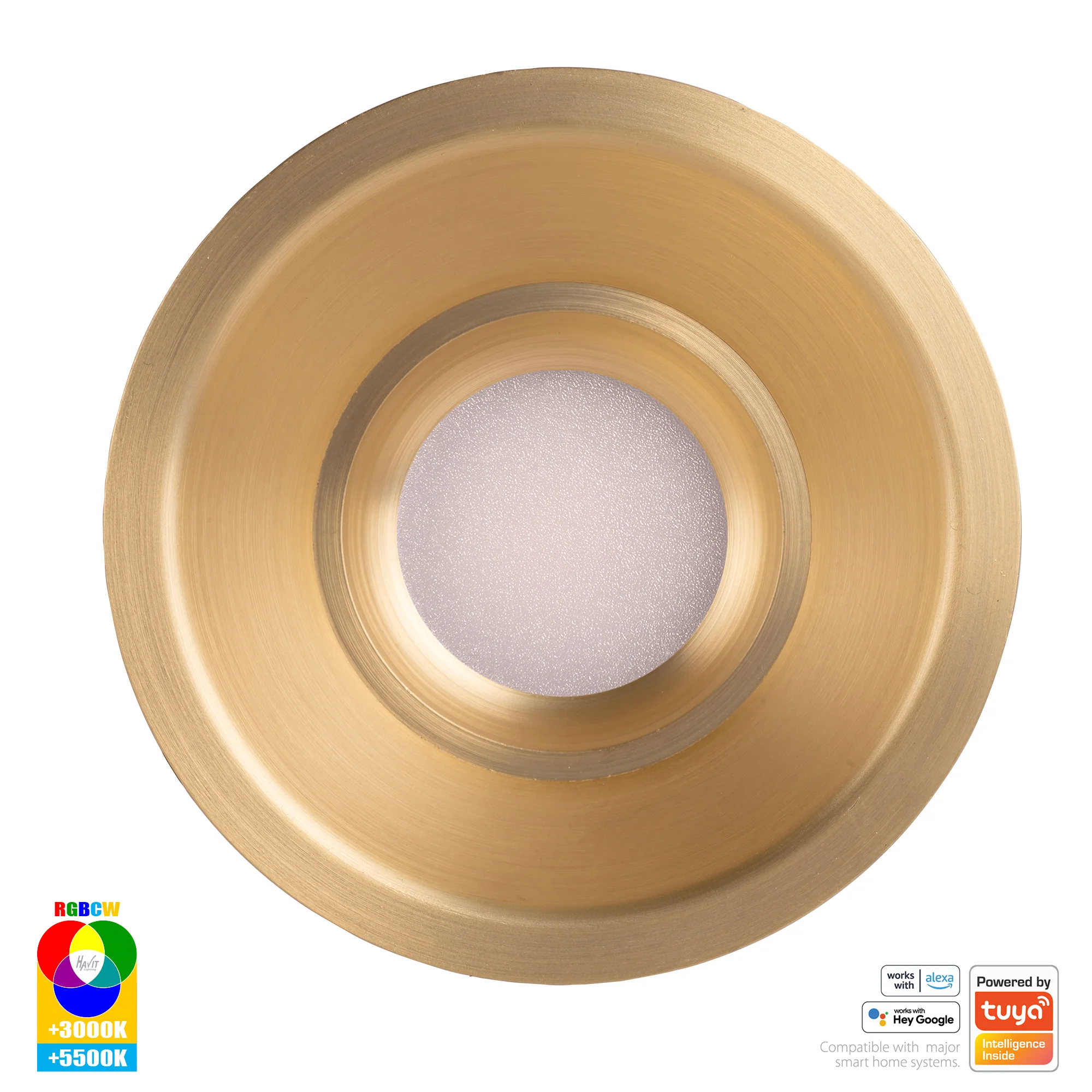 HV5514RGBCW-BR - Prime Brass Coloured Fixed Deep RGBCW WIFI LED Downlight - Image 4