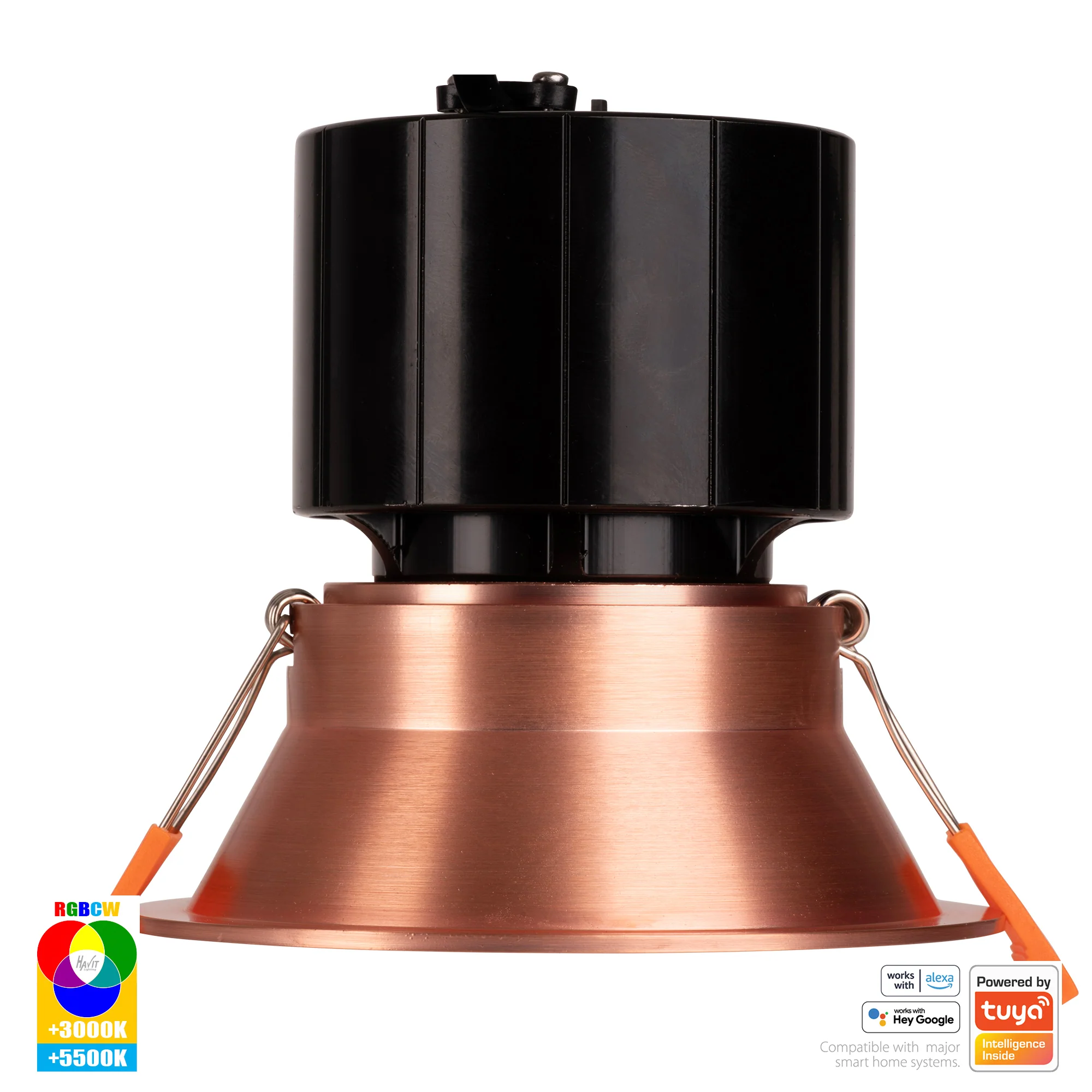 HV5514RGBCW-CP - Prime Copper Coloured Fixed Deep RGBCW WIFI LED Downlight - Image 3