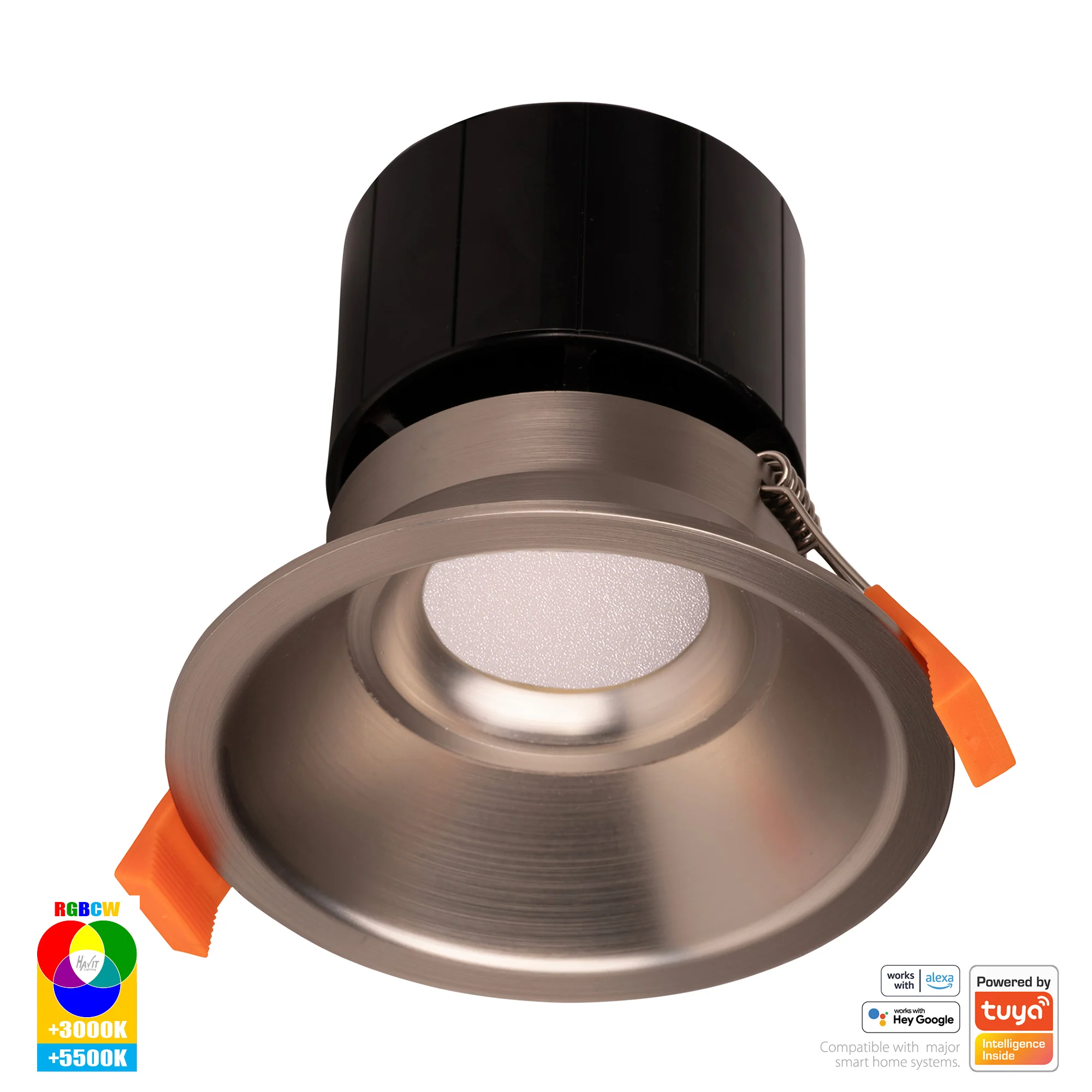 HV5514RGBCW-NK - Prime Nickel Coloured Fixed Deep RGBCW WIFI LED Downlight