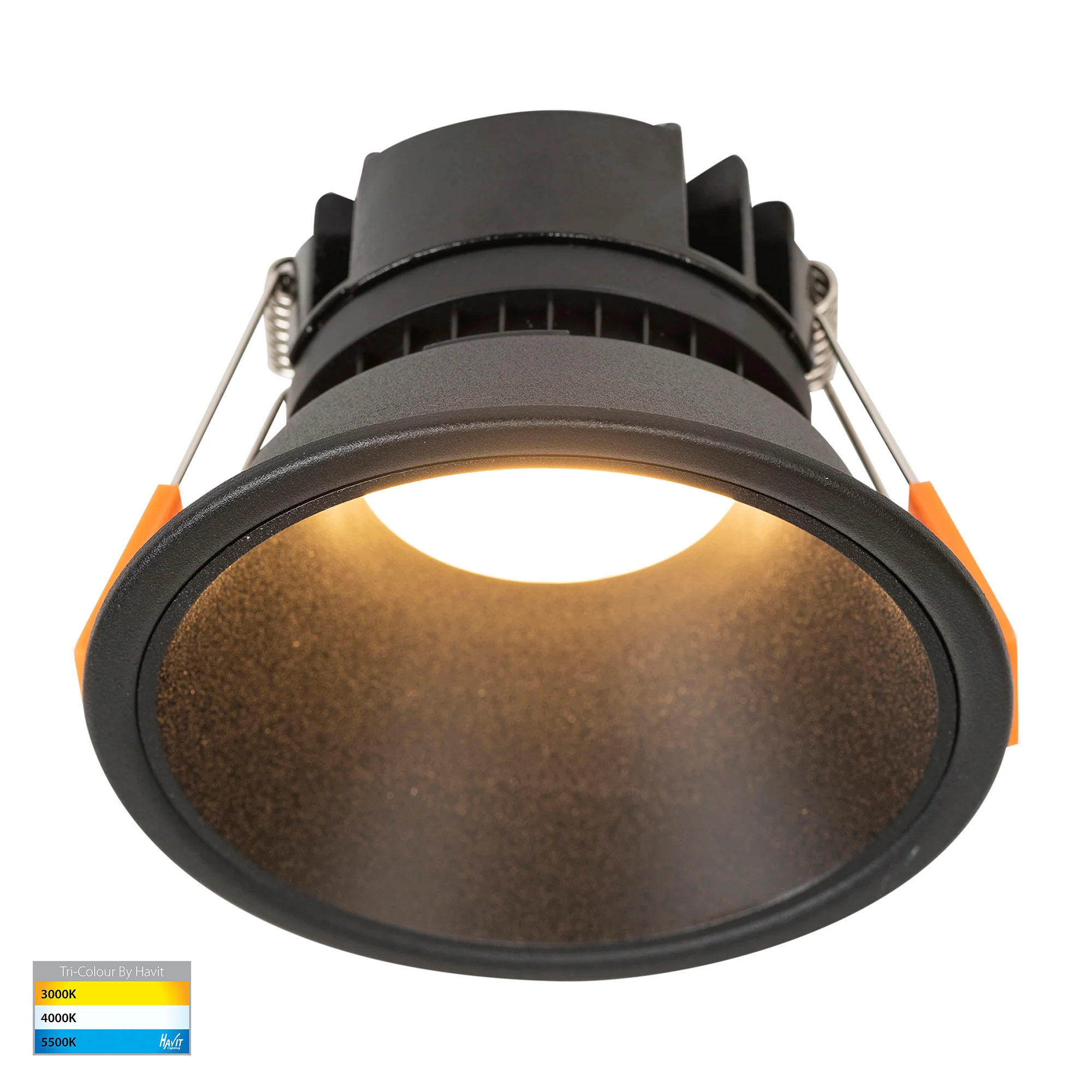 HV5528T-BB - Gleam Black with Black Insert Tri Colour Fixed Deep LED Downlight - Image 3