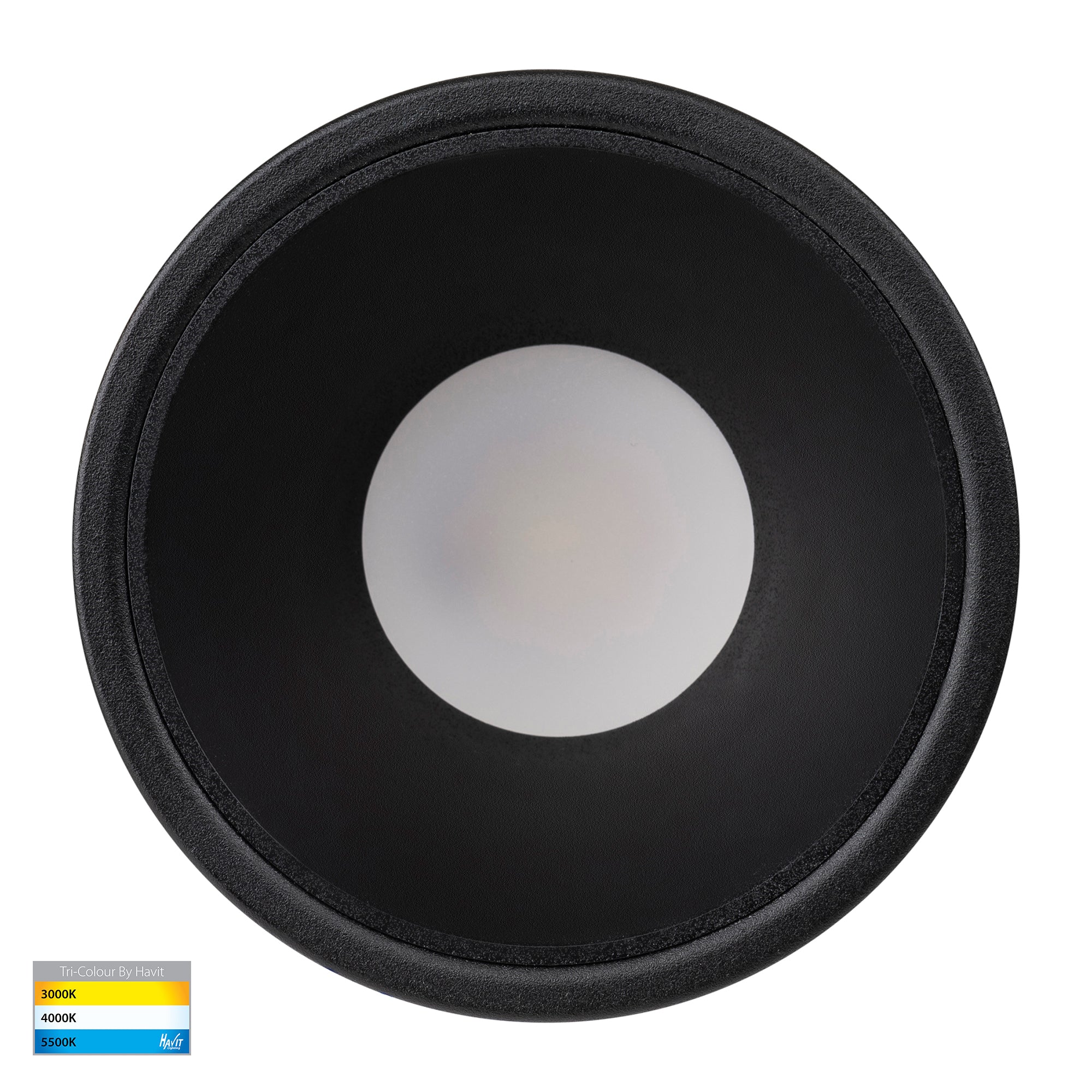 HV5528T-BB - Gleam Black with Black Insert Tri Colour Fixed Deep LED Downlight - Image 4