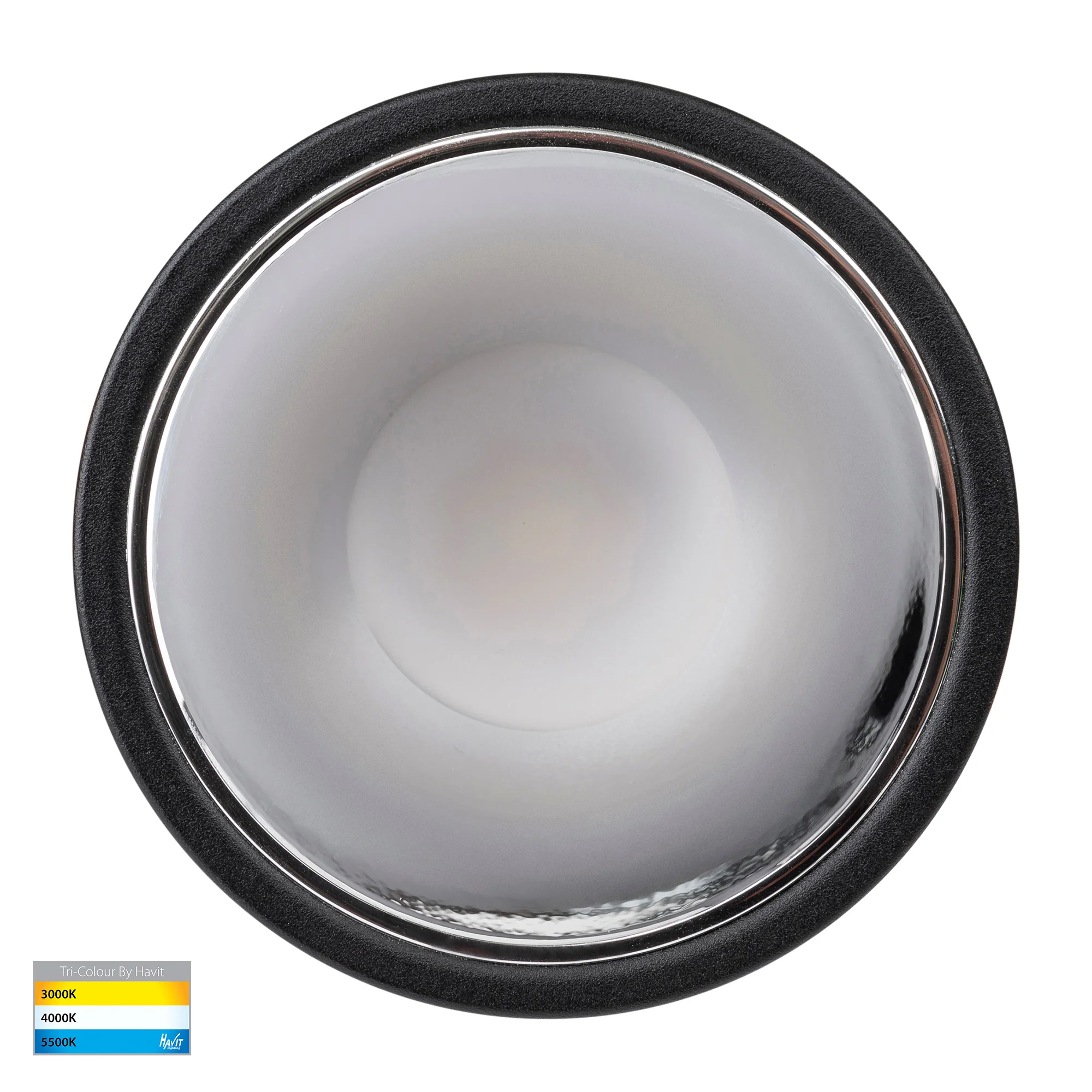 HV5528T-BC - Gleam Black with Chrome Insert Tri Colour Fixed Deep LED Downlight - Image 4