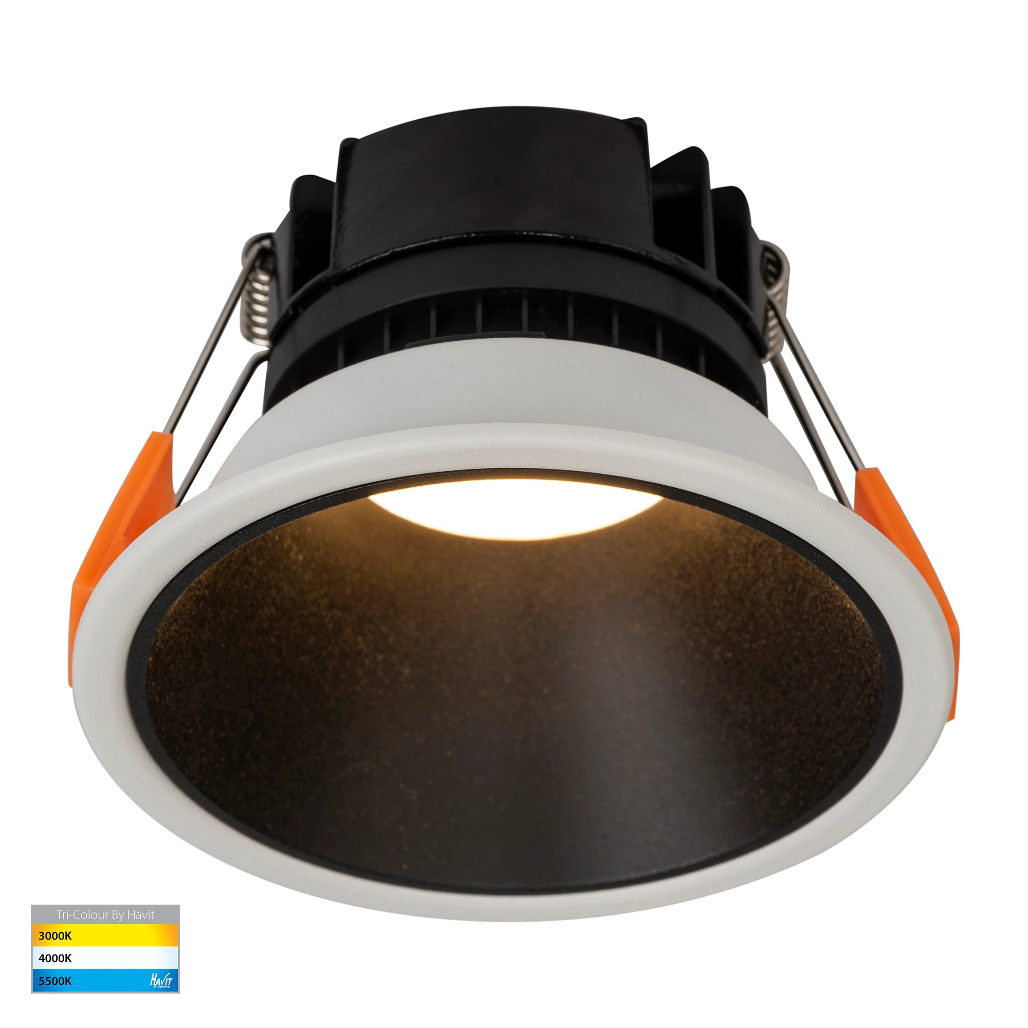 HV5528T-WB - Gleam White with Black Insert Tri Colour Fixed Deep LED Downlight - Image 3