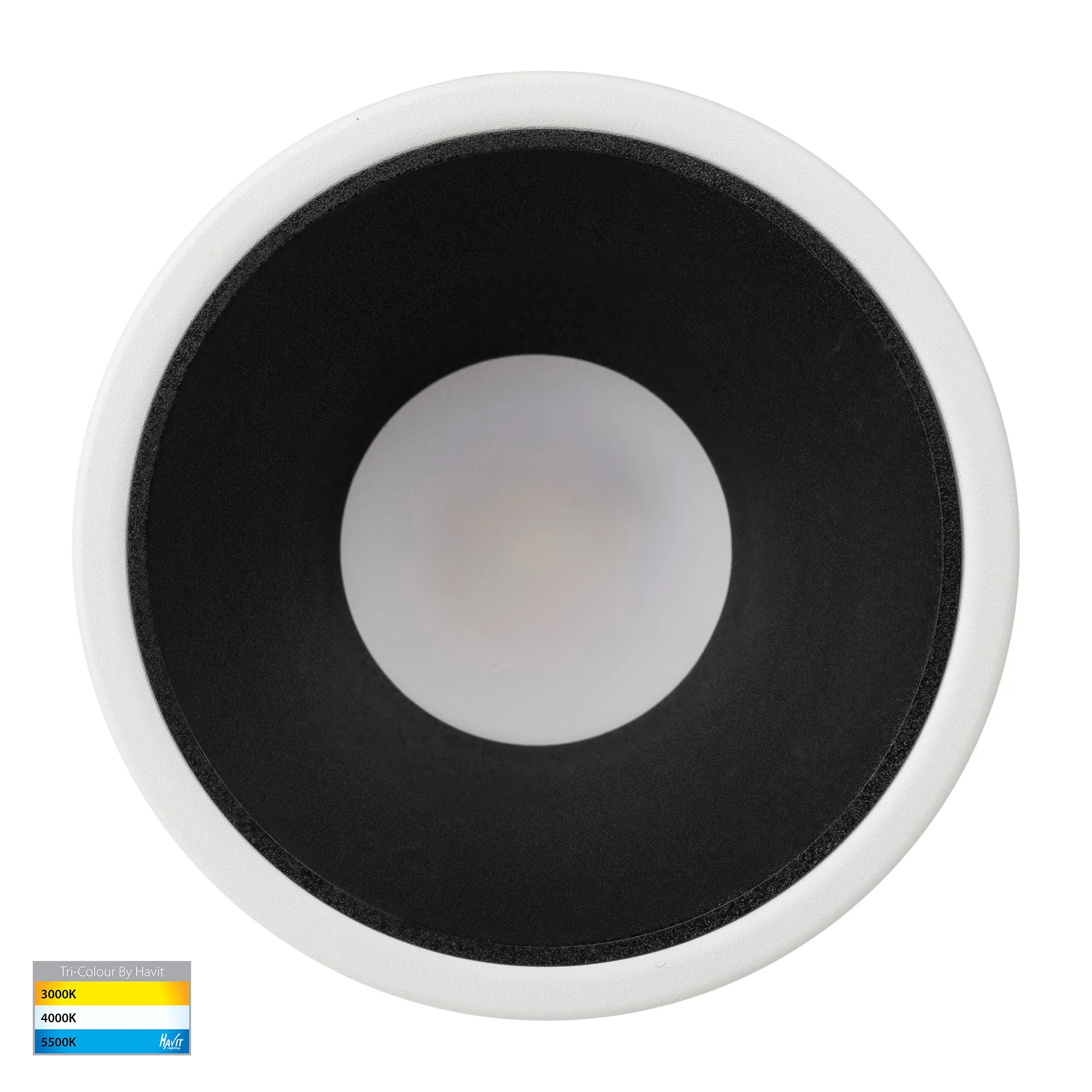 HV5528T-WB - Gleam White with Black Insert Tri Colour Fixed Deep LED Downlight - Image 4