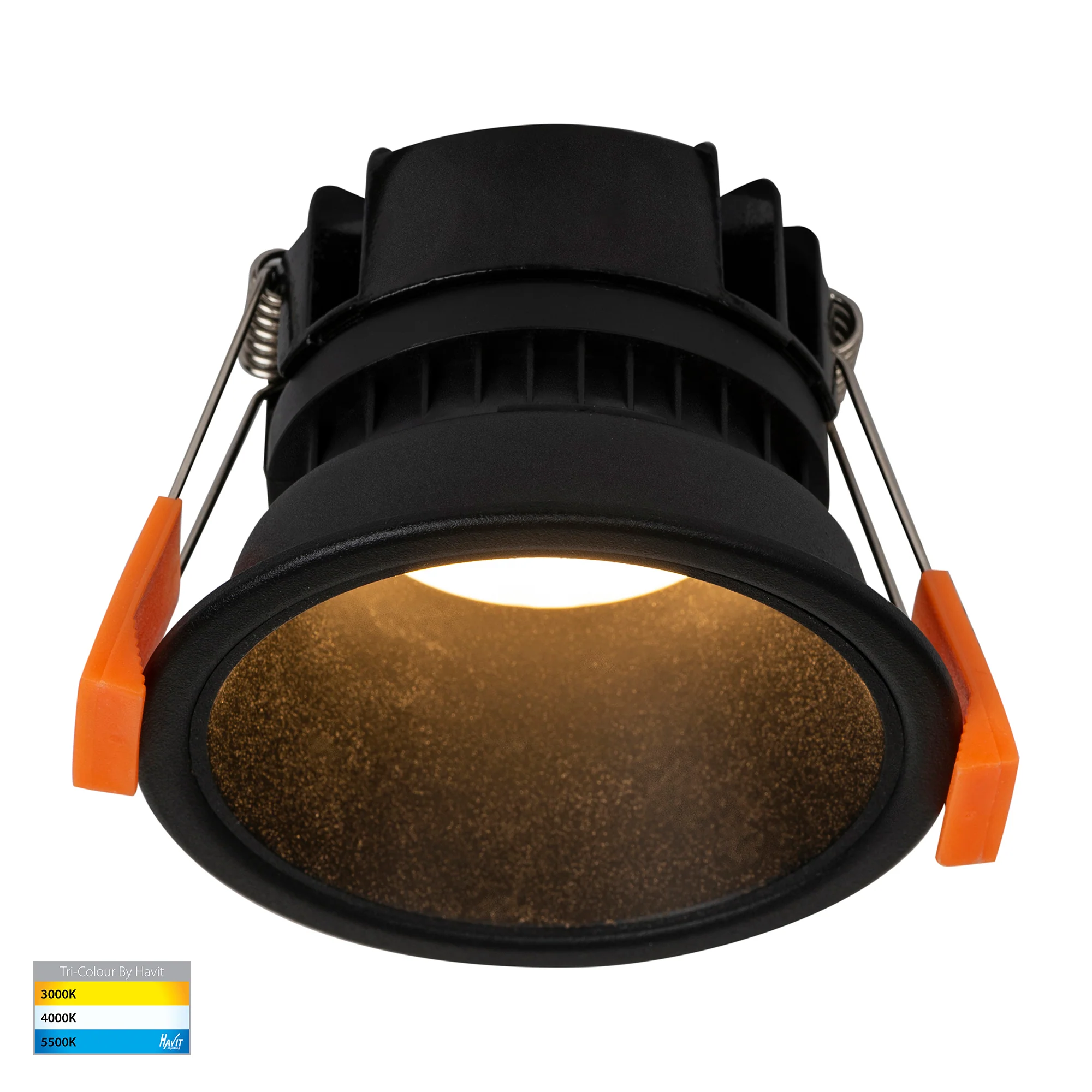HV5529T-BB - Gleam Black with Black Insert Tri Colour Fixed Deep LED Downlight - Image 3