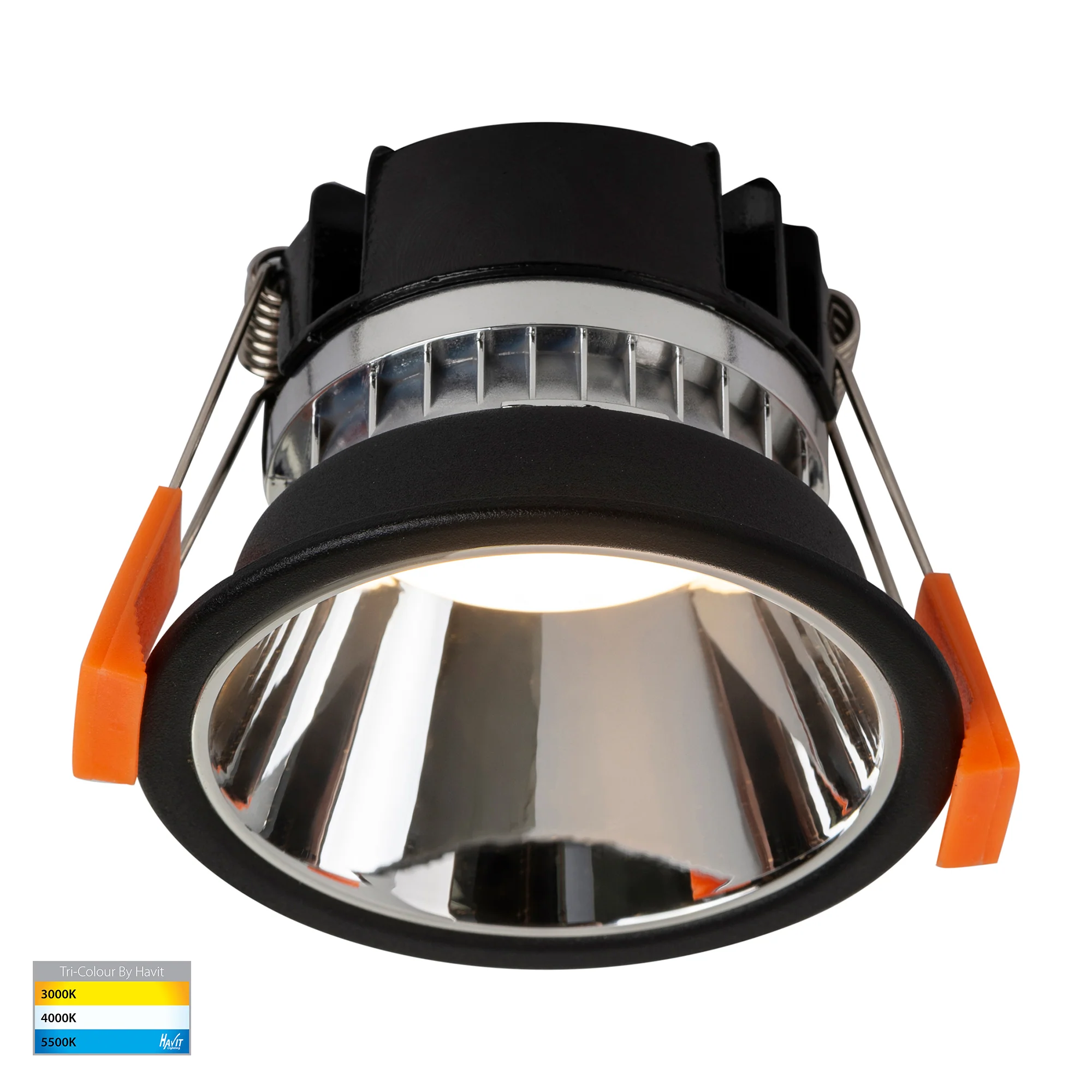 HV5529T-BC - Gleam Black with Chrome Insert Tri Colour Fixed Deep LED Downlight - Image 3
