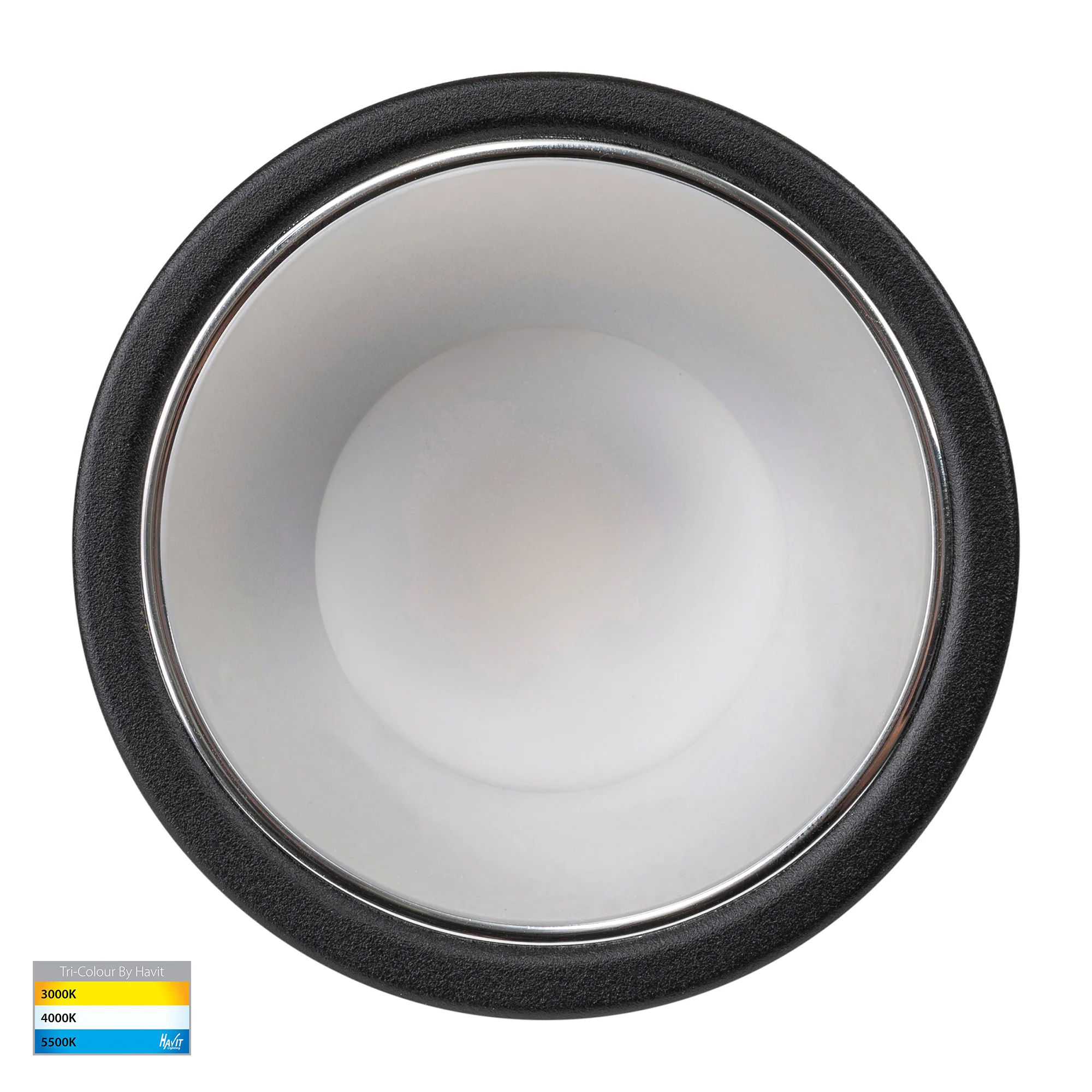 HV5529T-BC - Gleam Black with Chrome Insert Tri Colour Fixed Deep LED Downlight - Image 4