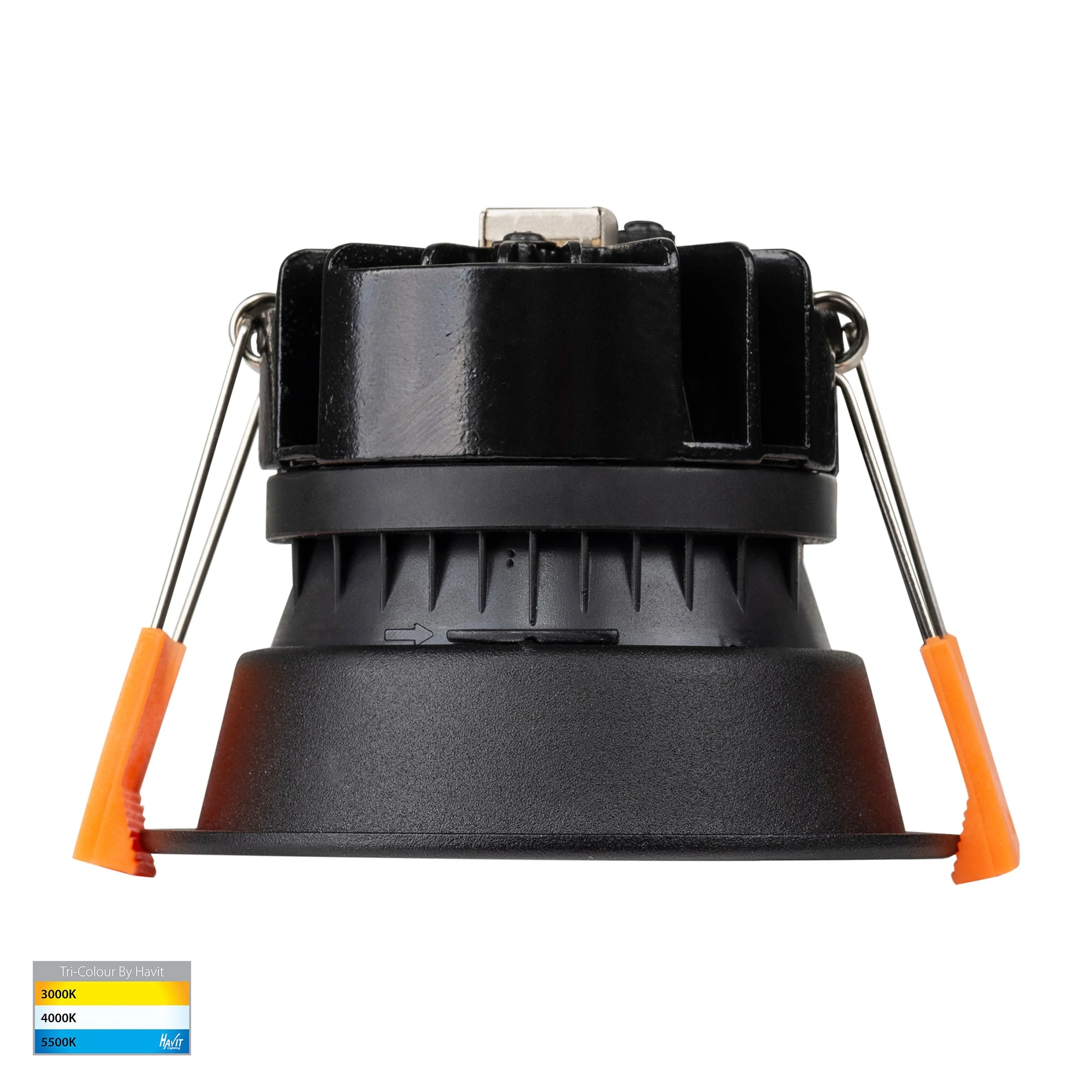 HV5529T-BC - Gleam Black with Chrome Insert Tri Colour Fixed Deep LED Downlight - Image 5