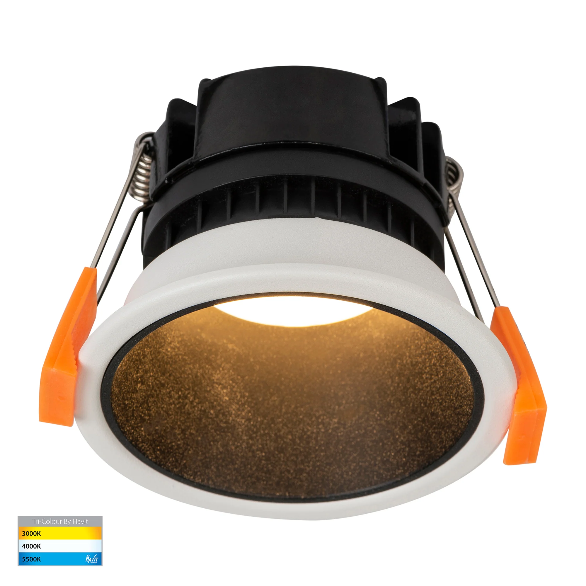 HV5529T-WB - Gleam White with Black Insert Tri Colour Fixed Deep LED Downlight - Image 3