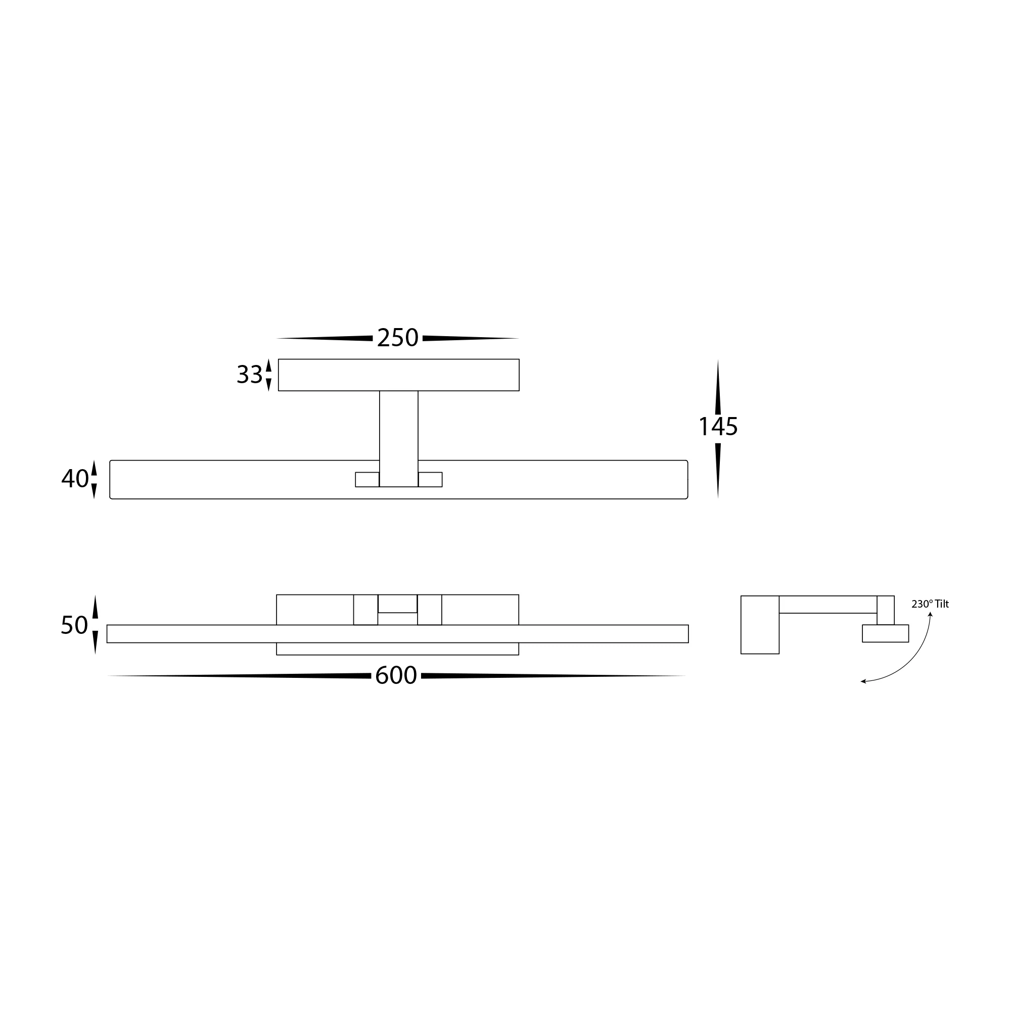 HV8102T-BLK - Vanita Black 600mm Adjustable Wall Light - Image 2
