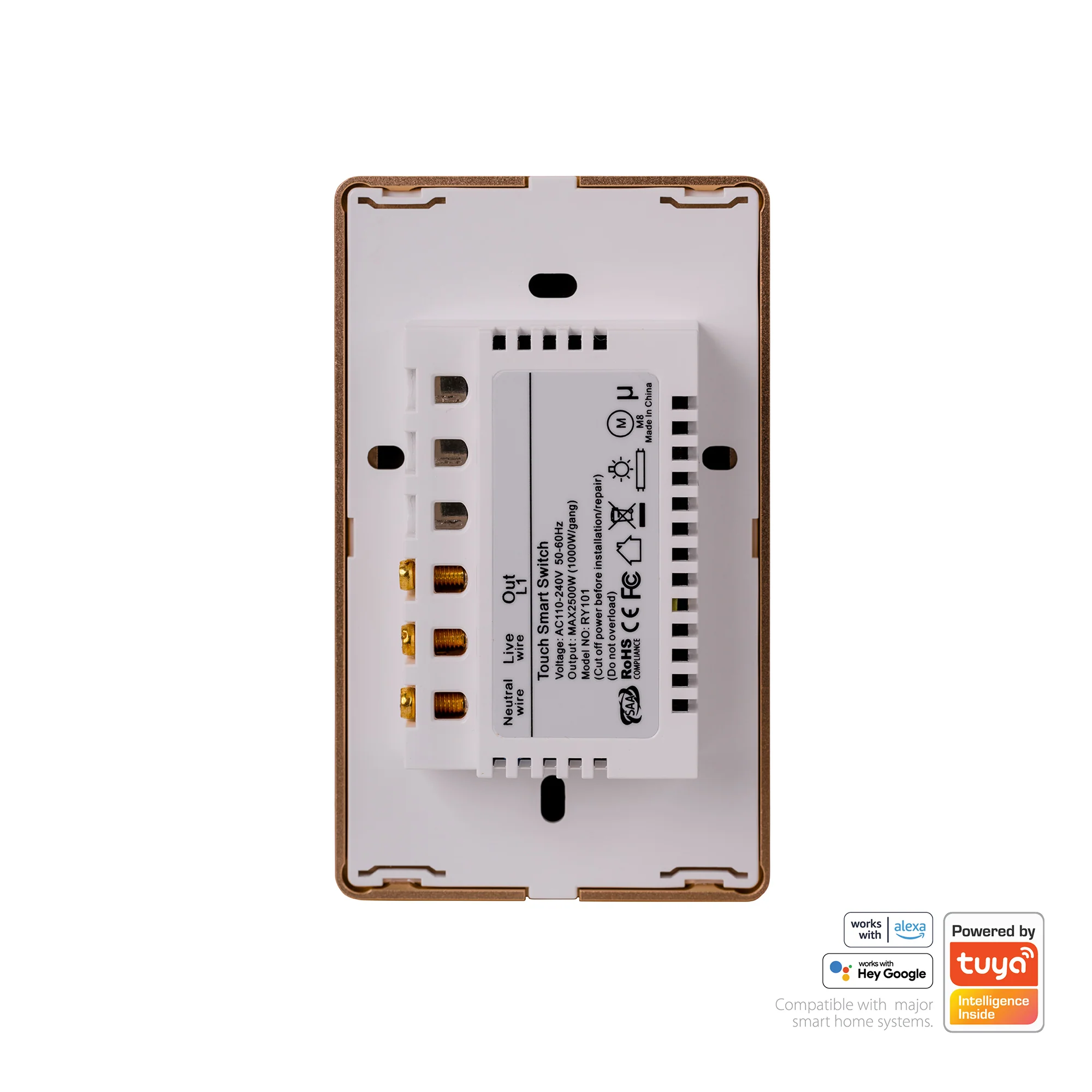 HV9120-1 - Wifi Single Gang White with Gold Trim Wall Switch - Image 4