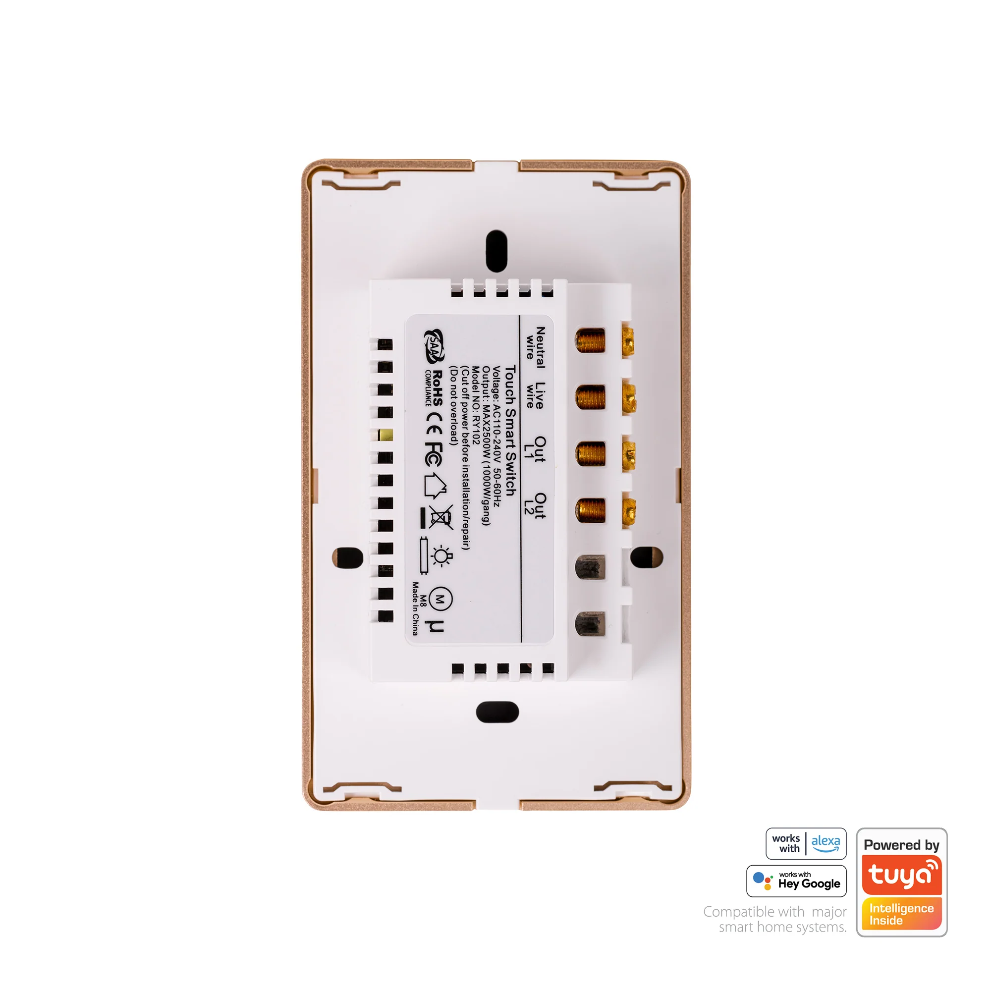 HV9120-2 - Wifi 2 Gang White with Gold Trim Wall Switch - Image 4