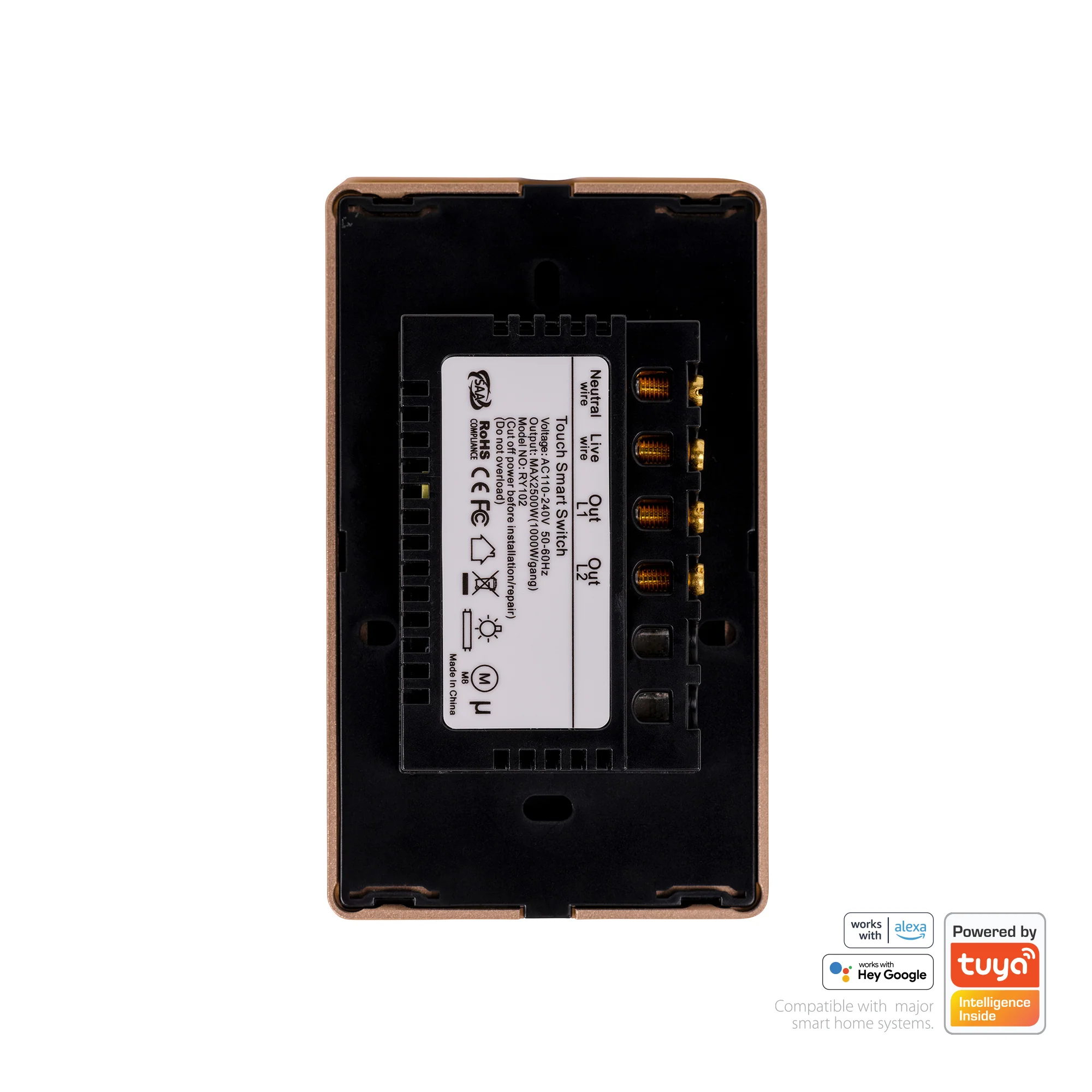 HV9220-2 - Wifi 2 Gang Black with Gold Trim Wall Switch - Image 4