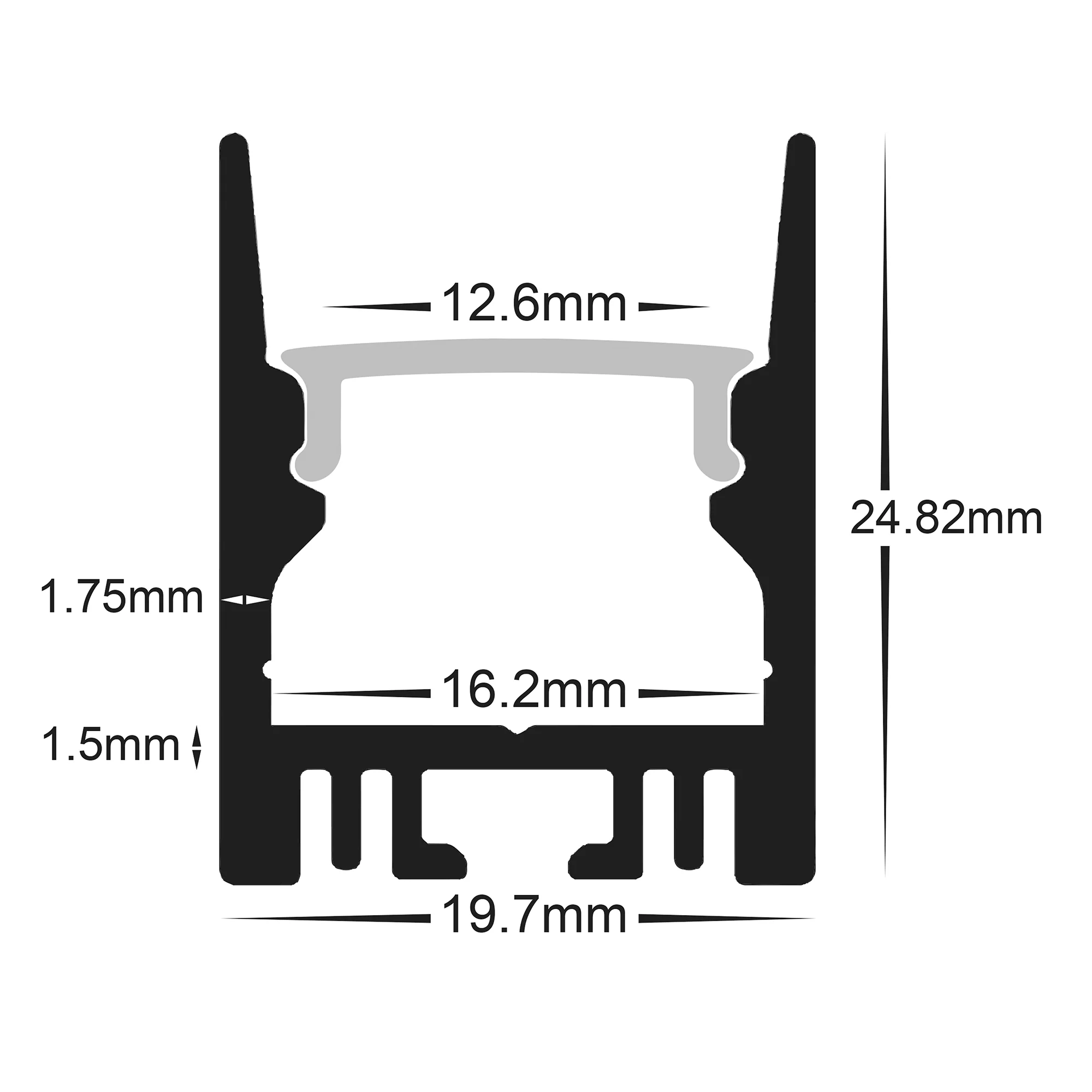 HV9693-2025-BLK - Suspended or Surface Mounted Black Aluminium Profile - Image 2