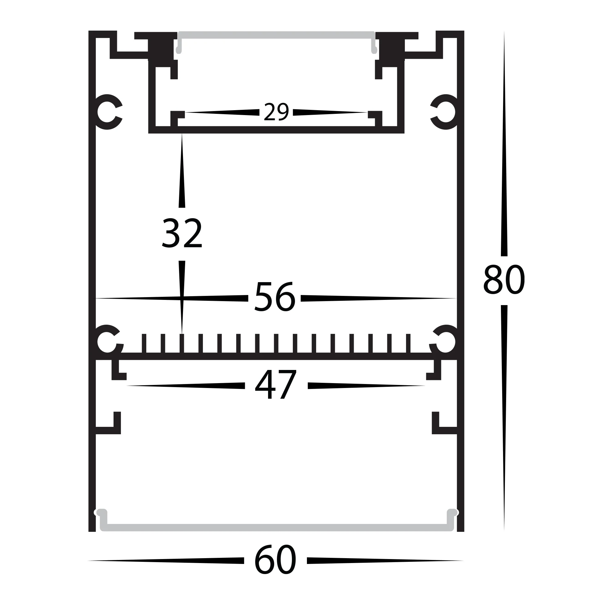 HV9693-6080-BLK - Deep Square Up & Down Black Aluminium Profile - Image 2