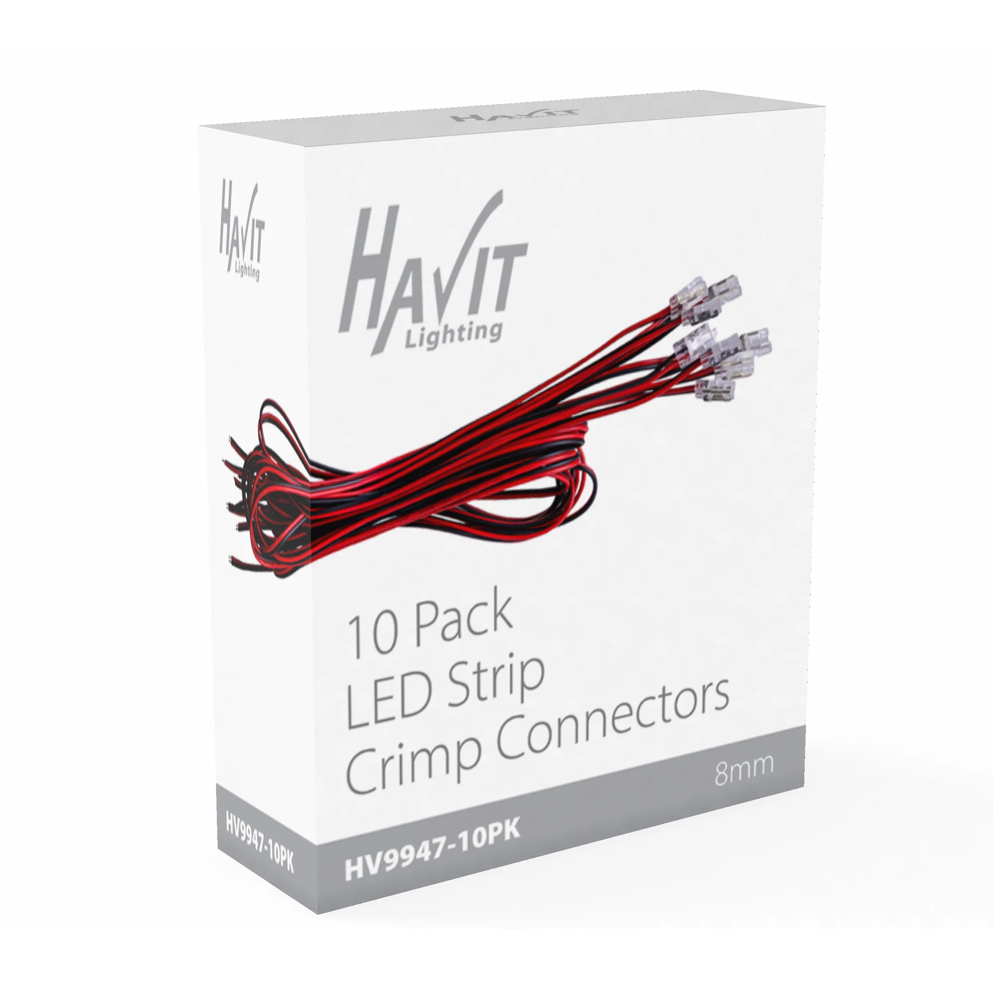 HV9947-10PK - 10 Pack of LED Strip Connectors with 1m Cable to suit IP20 8mm PCB LED Strip